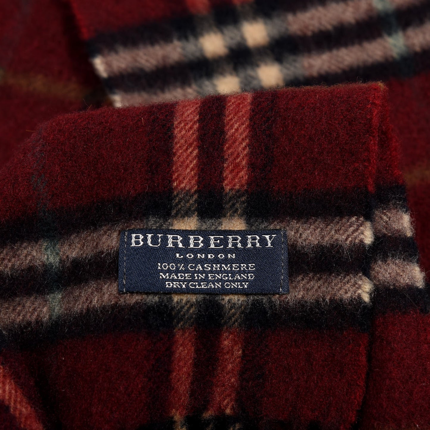 Cashmere Vintage Check Fringe Scarf Claret