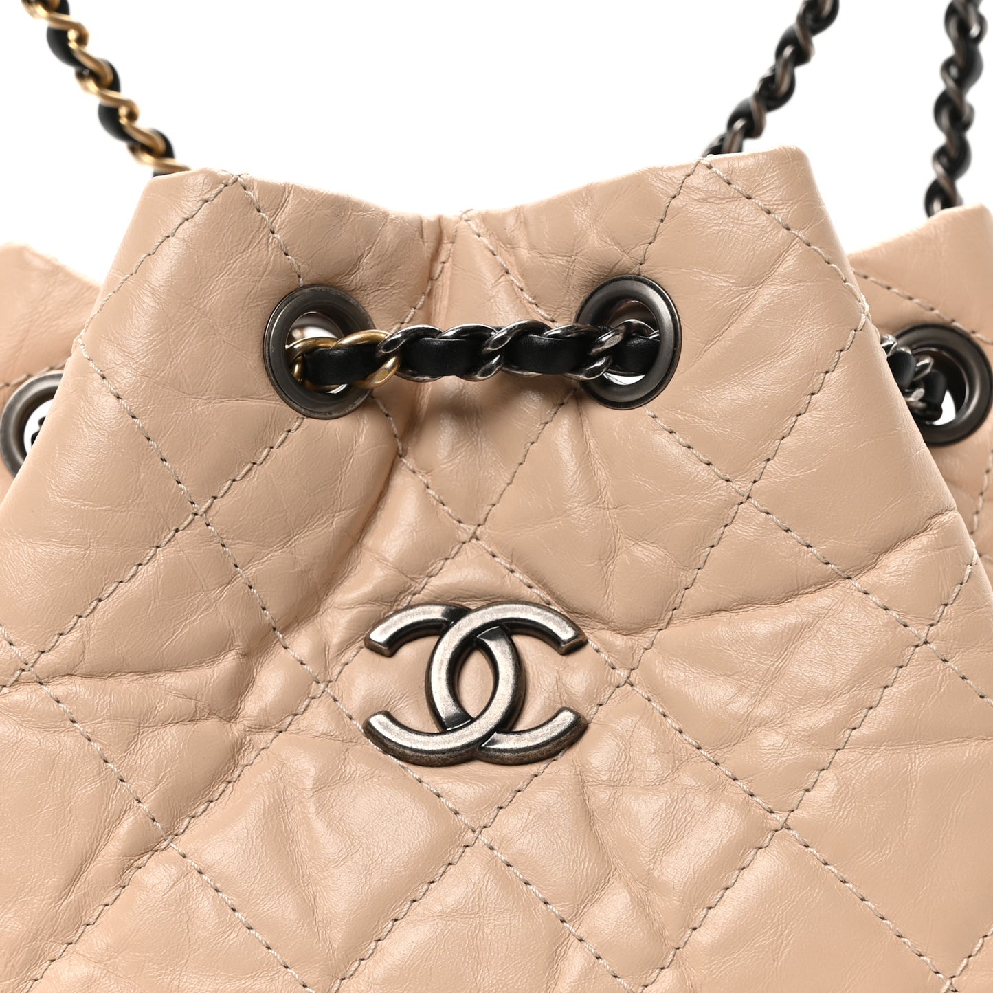 Aged Calfskin Quilted Small Gabrielle Backpack Beige Black
