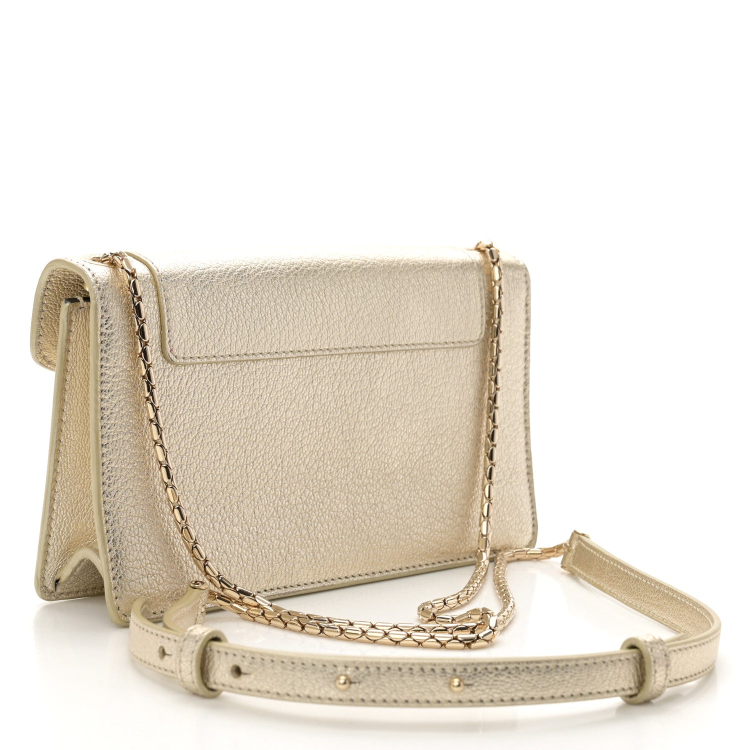 Bulgari Metallic Calfskin Snake Strap Crossbody Flap Clutch Gold 2 of 10