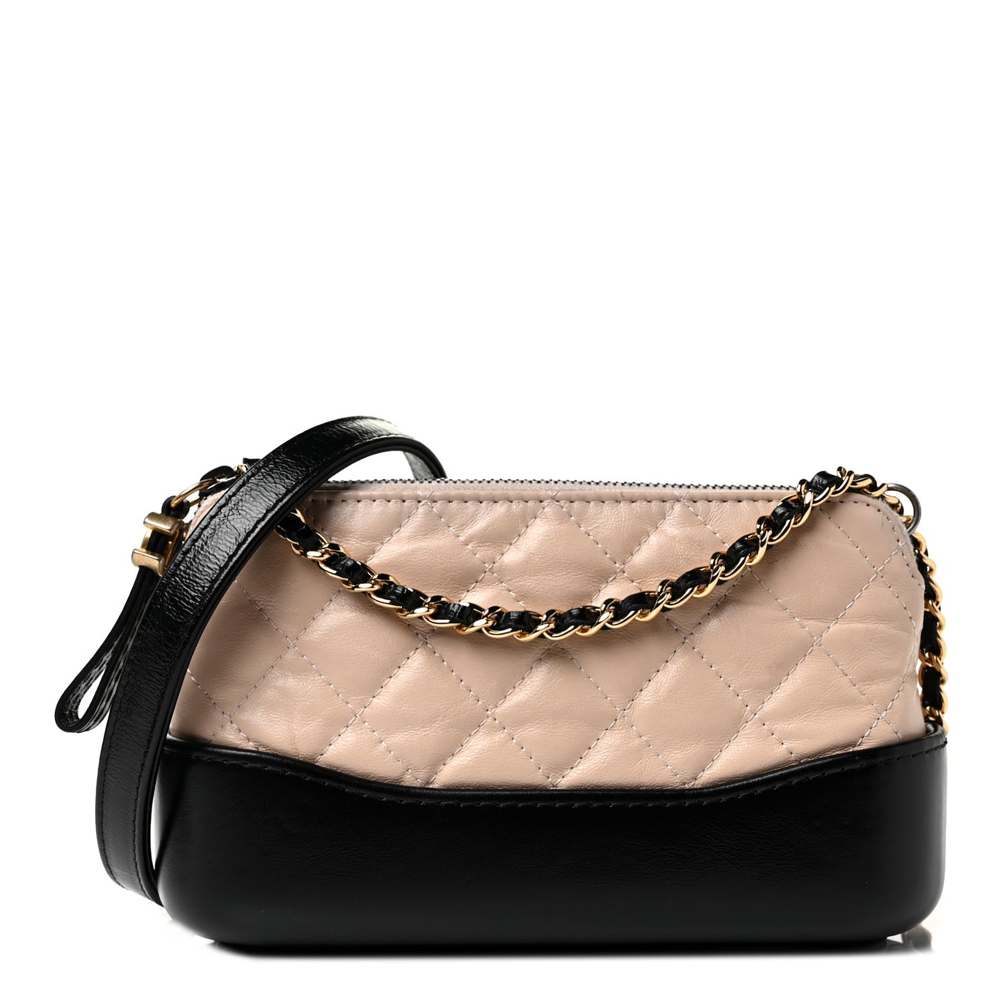 Aged Calfskin Quilted Small Gabrielle Clutch With Chain Beige Black