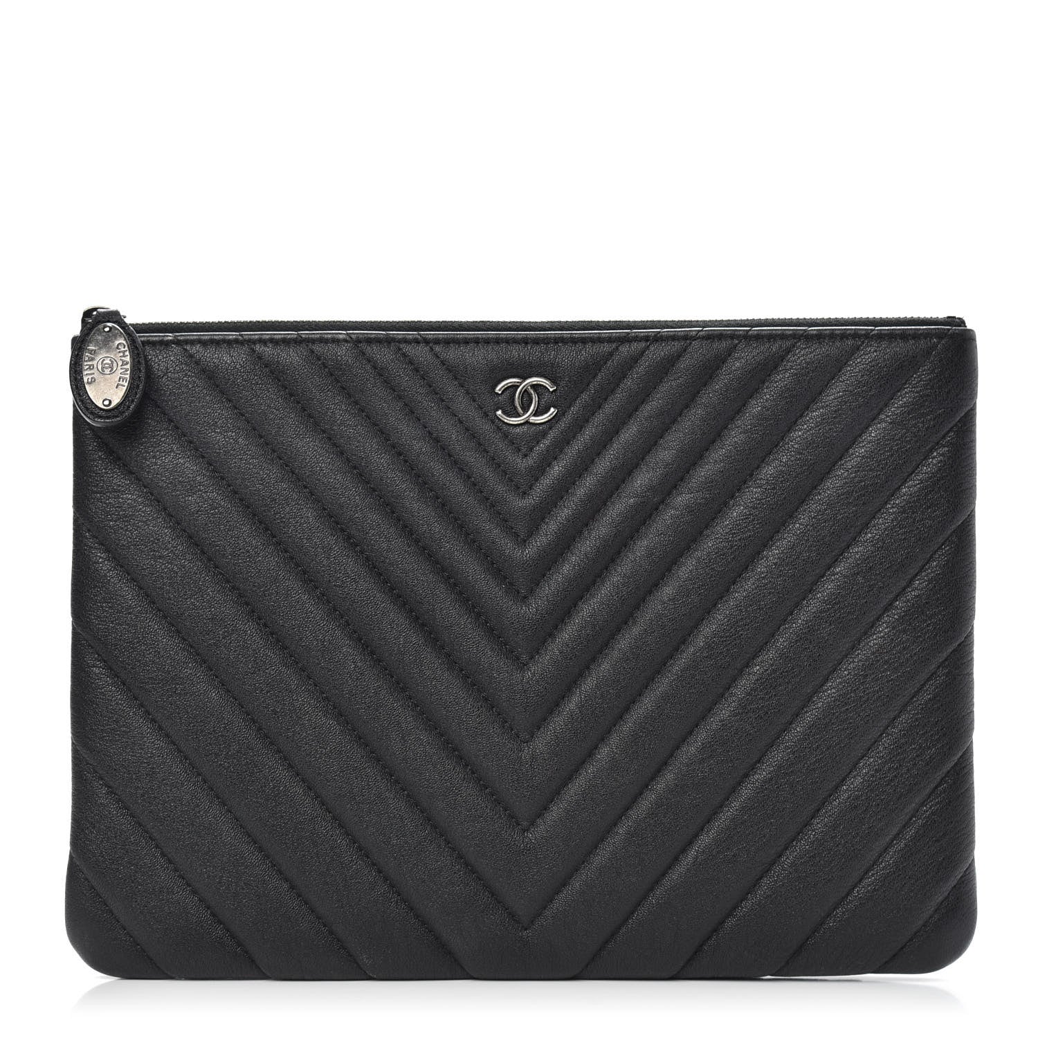 Chanel Sheepskin Chevron Quilted Medium Cosmetic Case Black 1 of 11