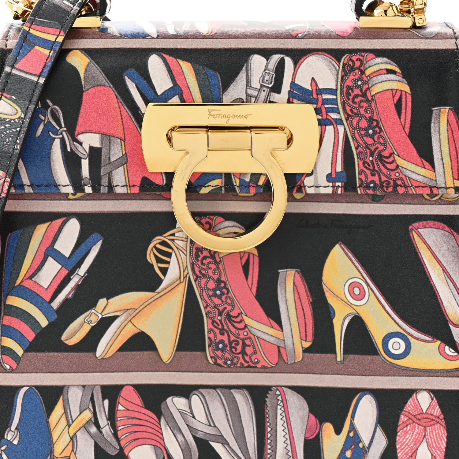 Salvatore Ferragamo Calfskin Printed Small Iconic Top Handle Bag Multicolor 8 of 10