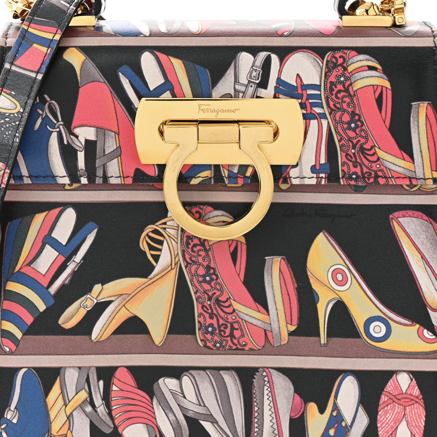 Calfskin Printed Small Iconic Top Handle Bag Multicolor