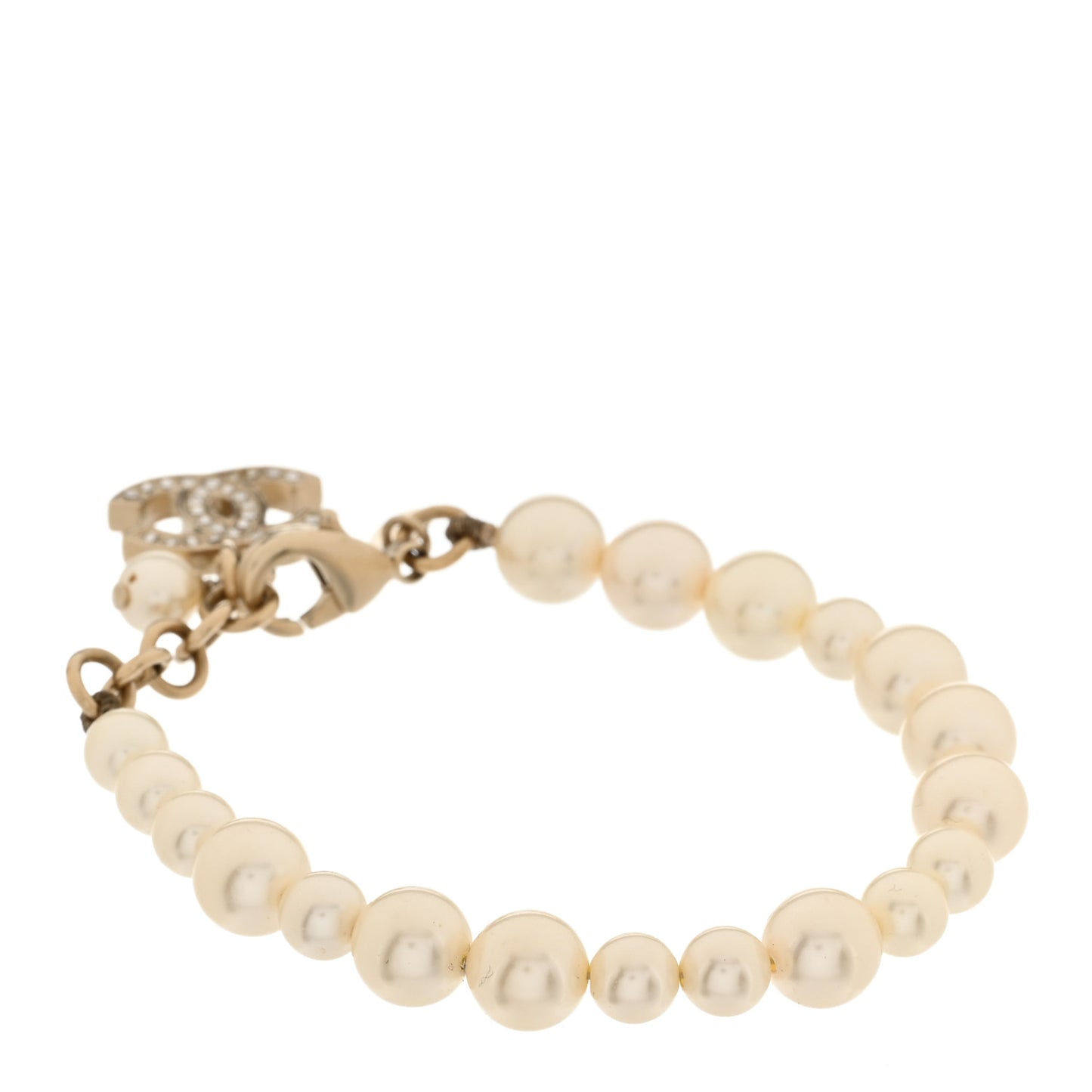 Graduated Pearl Crystal CC Bracelet Gold
