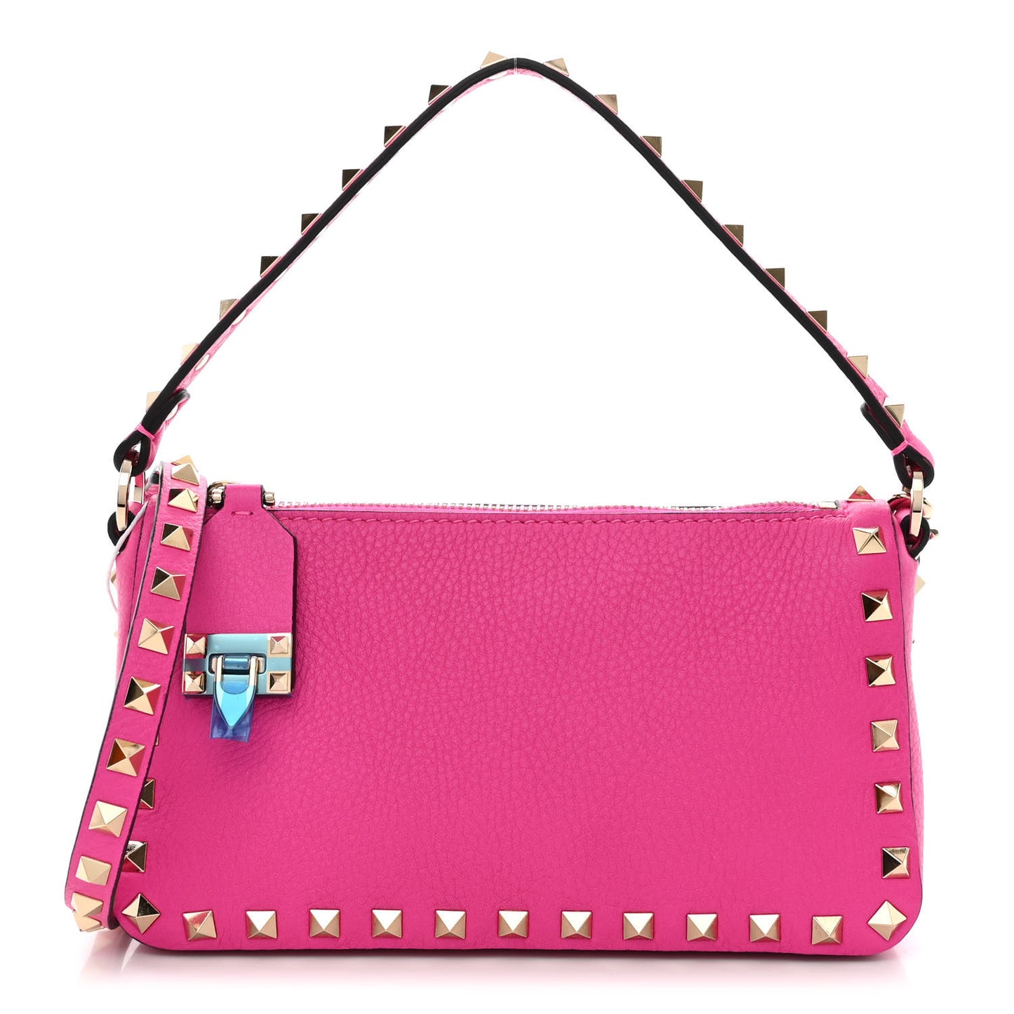 Pebbled Calfskin Small Rockstud Flip Lock Shoulder Bag Pink PP