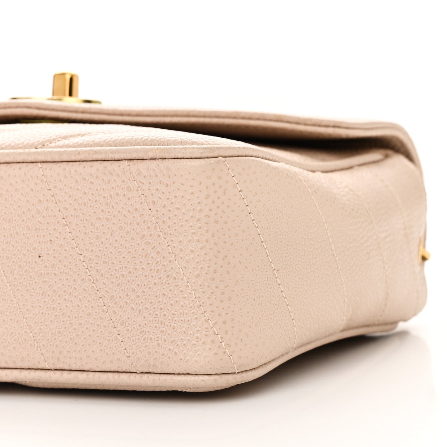 Caviar Chevron Quilted Mini Square Flap Light Beige
