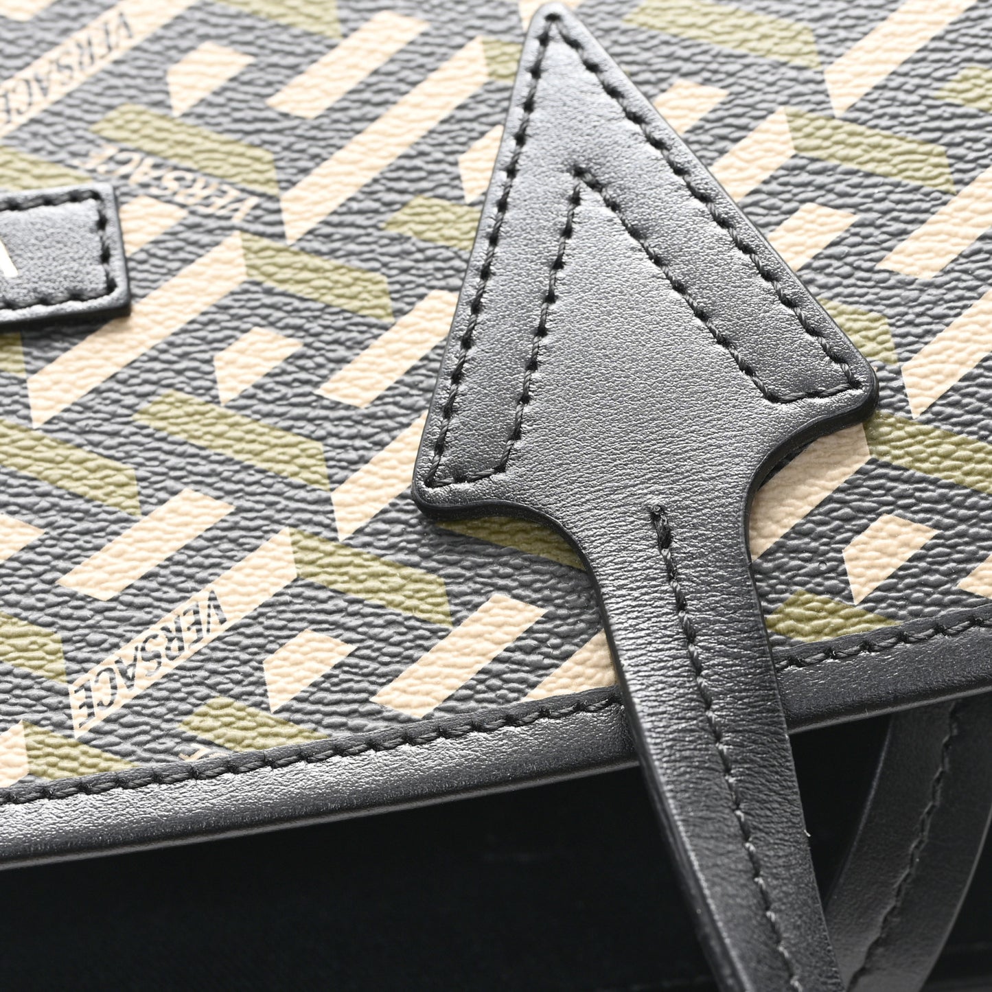 Canvas Calfskin Monogram La Greca Medusa Tote Black Khaki