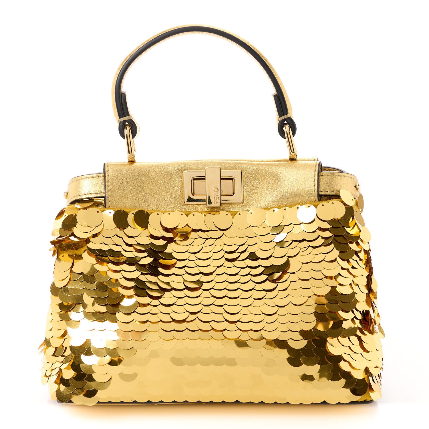 Fendi Sequin Vitello Catalan XS Peekaboo Iconic Satchel Gold 1 of 11
