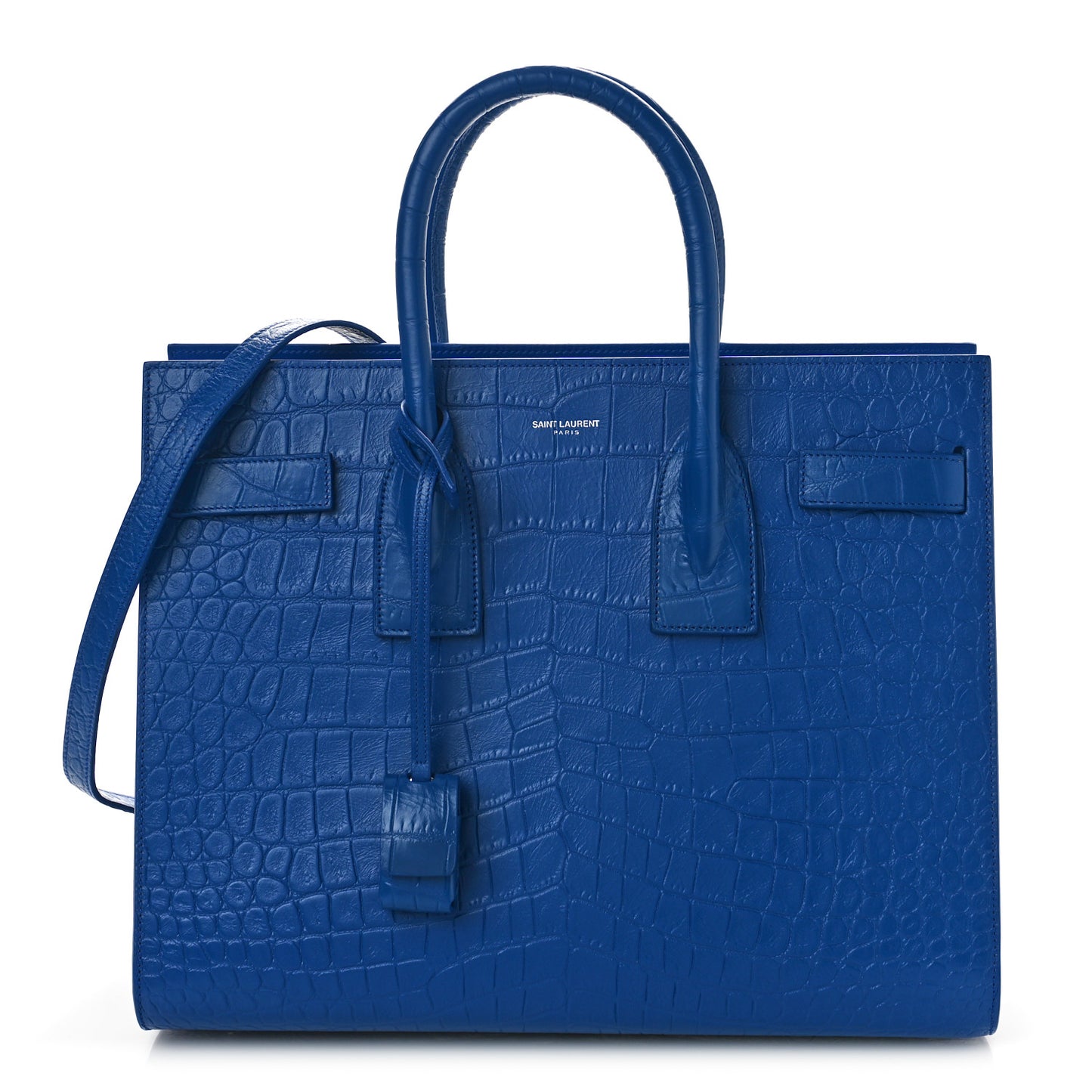 Calfskin Crocodile Embossed Small Sac de Jour Royal Blue