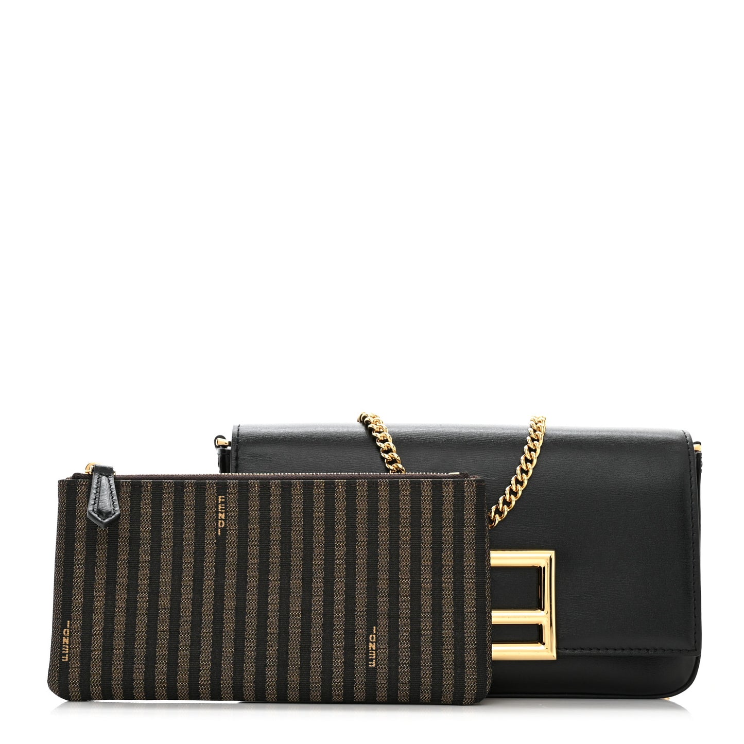 Vitello Palmellato Wallet on Chain with Pouches Black