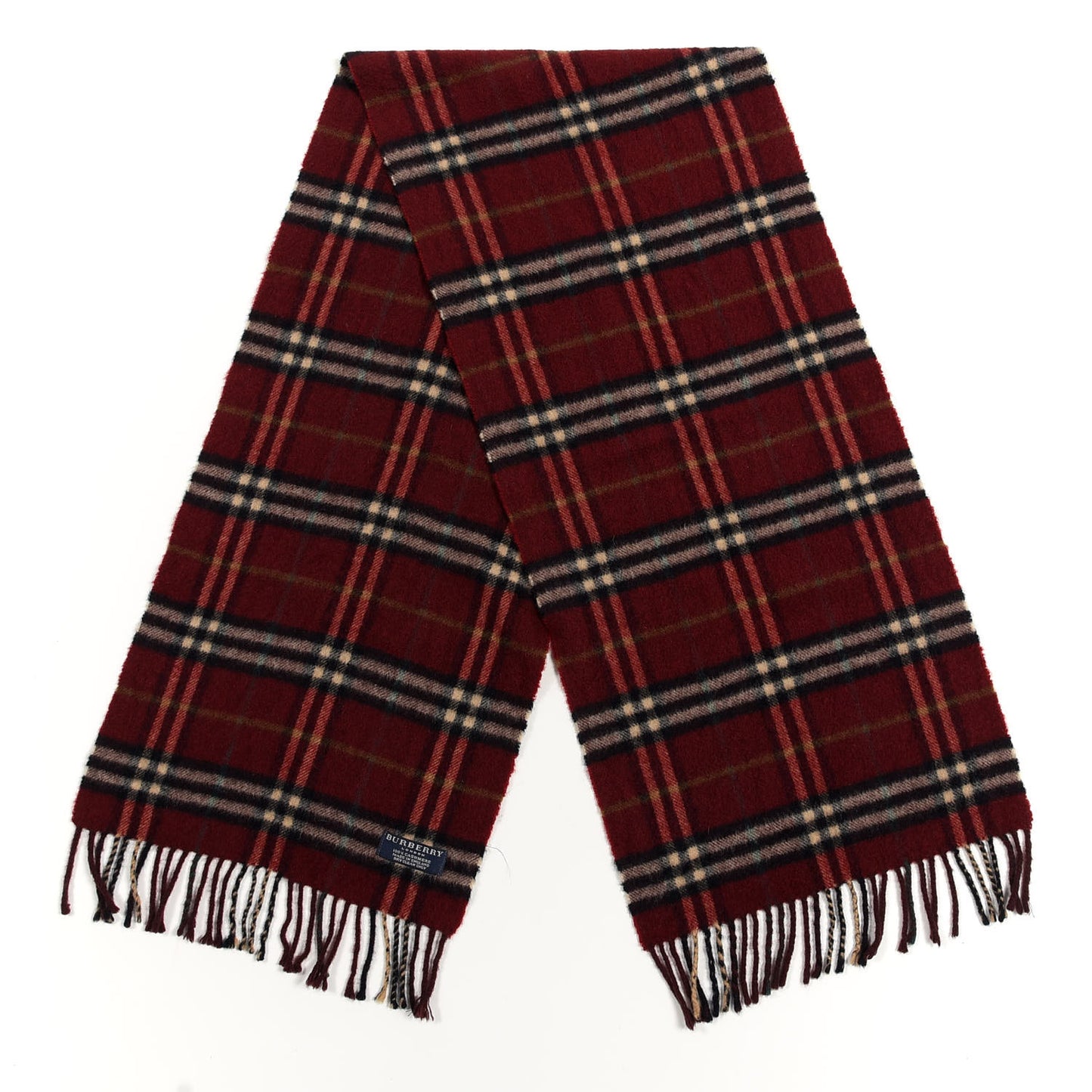 Cashmere Vintage Check Fringe Scarf Claret