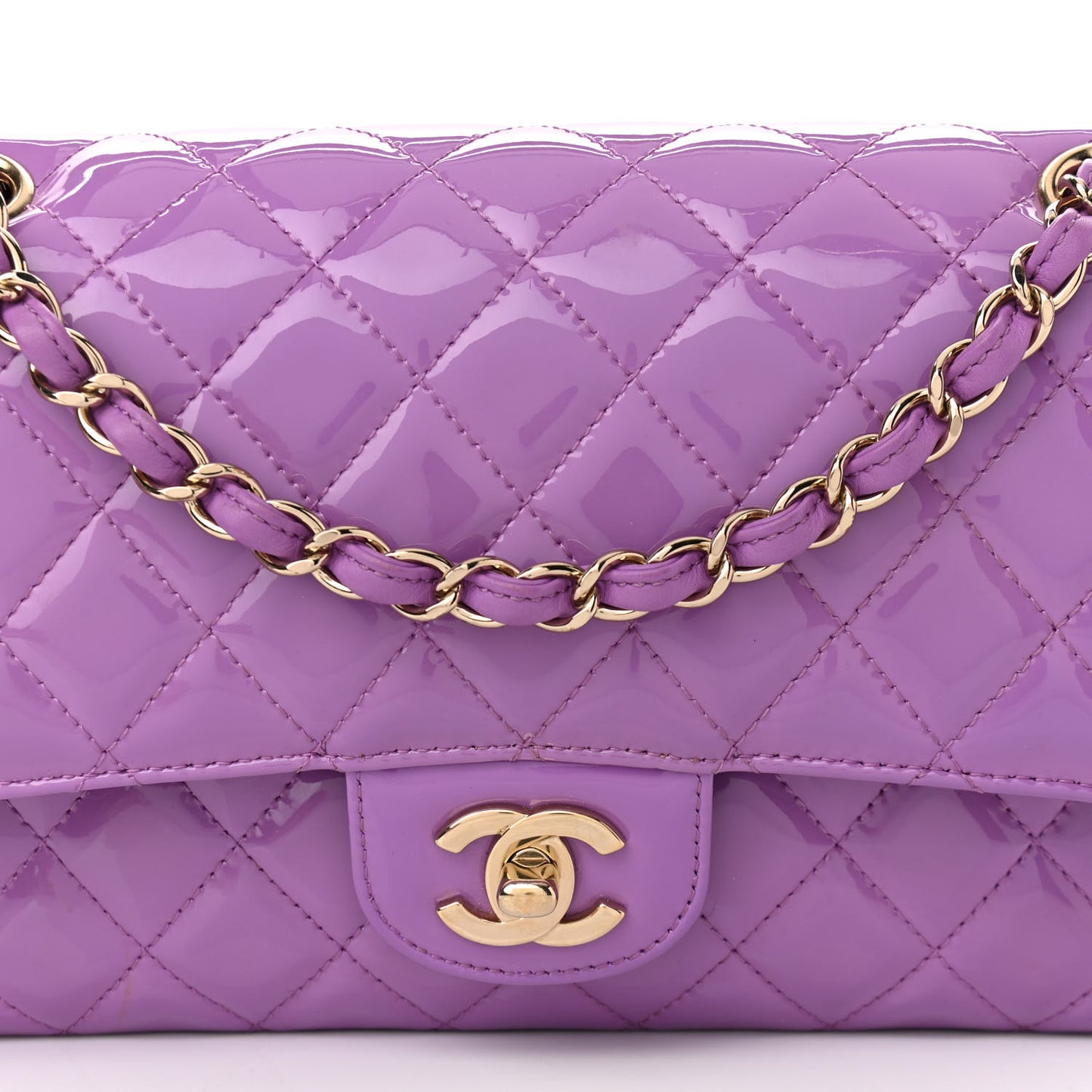 Patent Quilted Medium Double Flap Light Purple