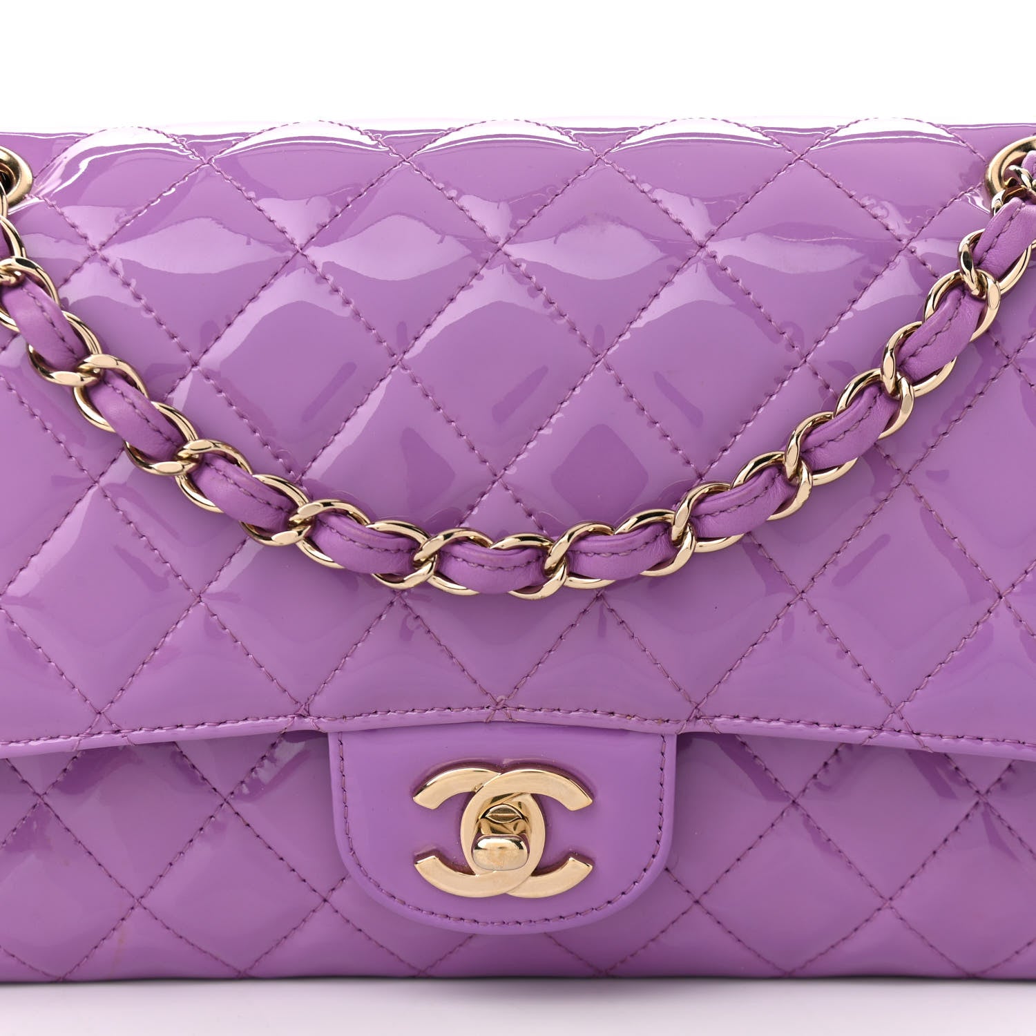 Chanel Patent Quilted Medium Double Flap Light Purple 8 of 11