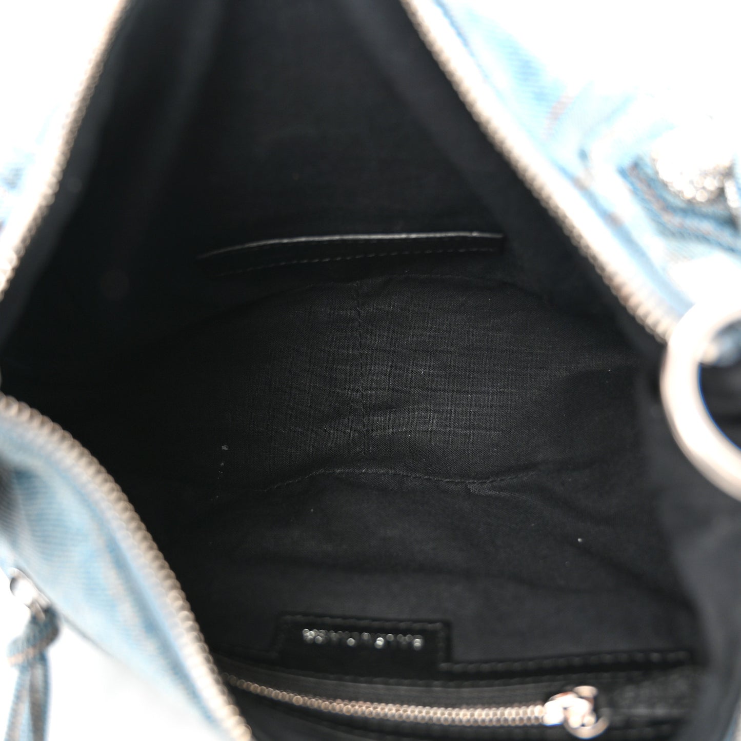 Washed Frayed Denim Crystal Small Le Cagole Shoulder Bag Blue