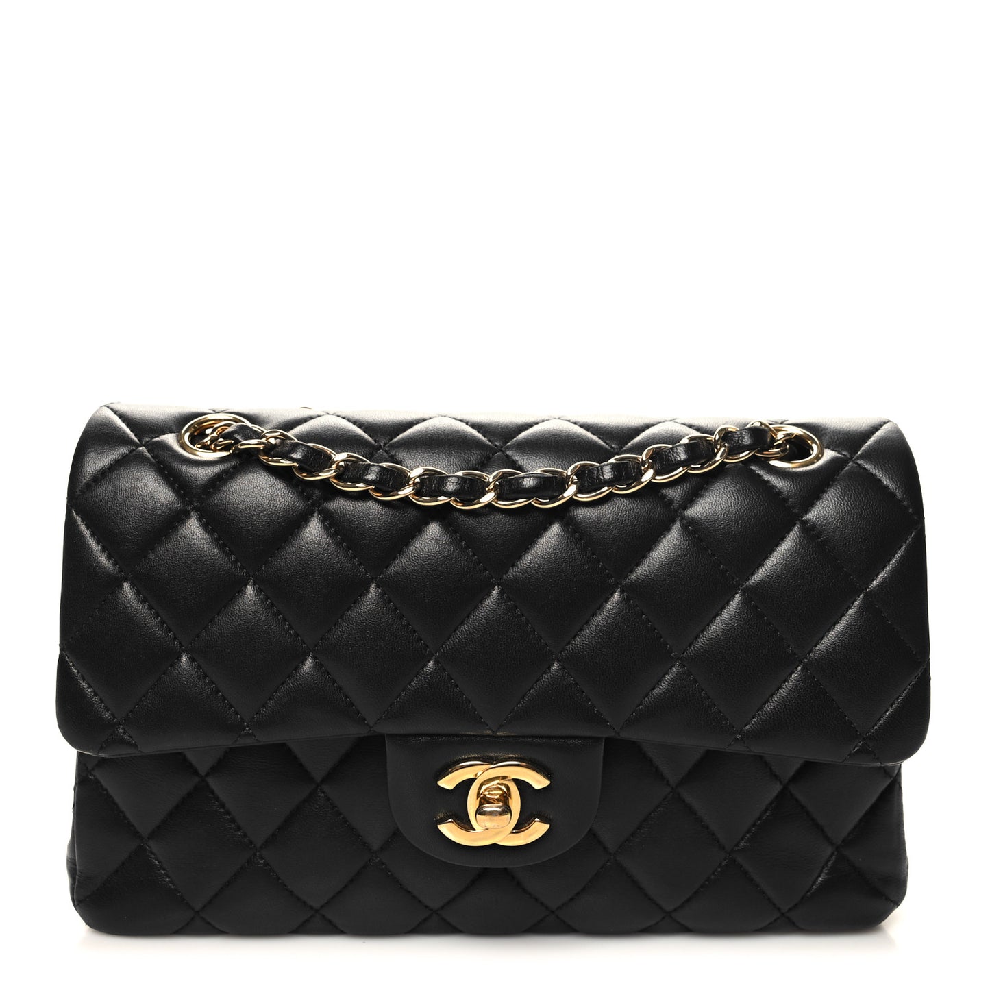 Lambskin Quilted Small Double Flap Black
