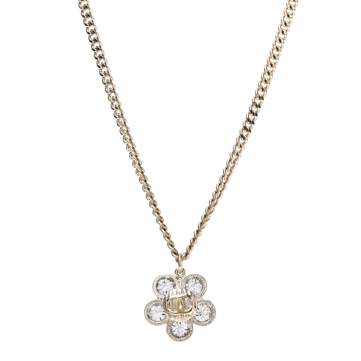 Crystal CC Flower Pendant Necklace Gold