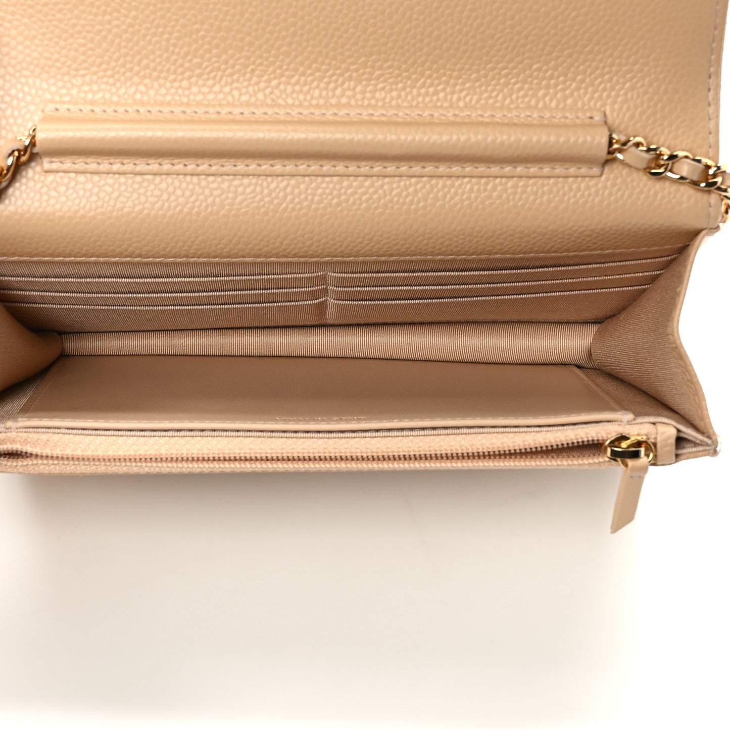 Caviar Quilted Wallet On Chain WOC Beige