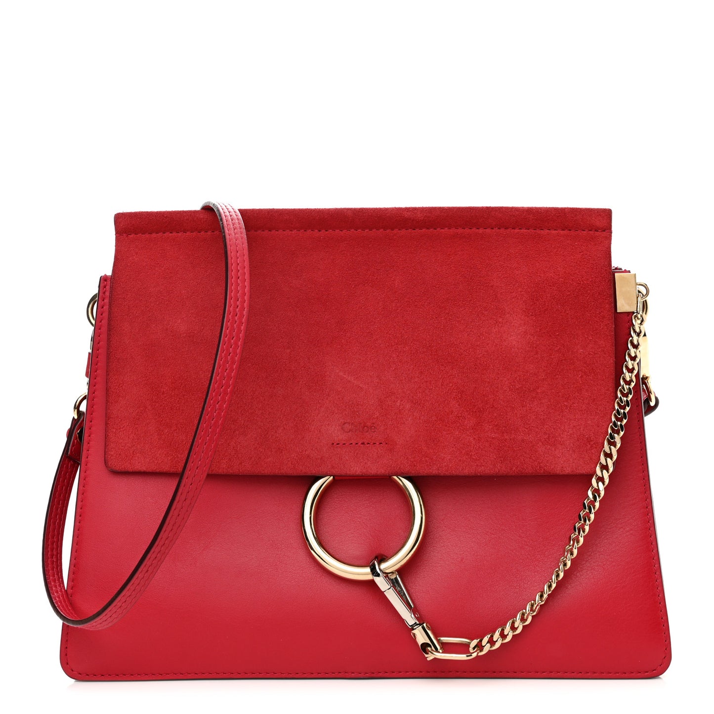 Calfskin Suede Medium Faye Shoulder Bag Red