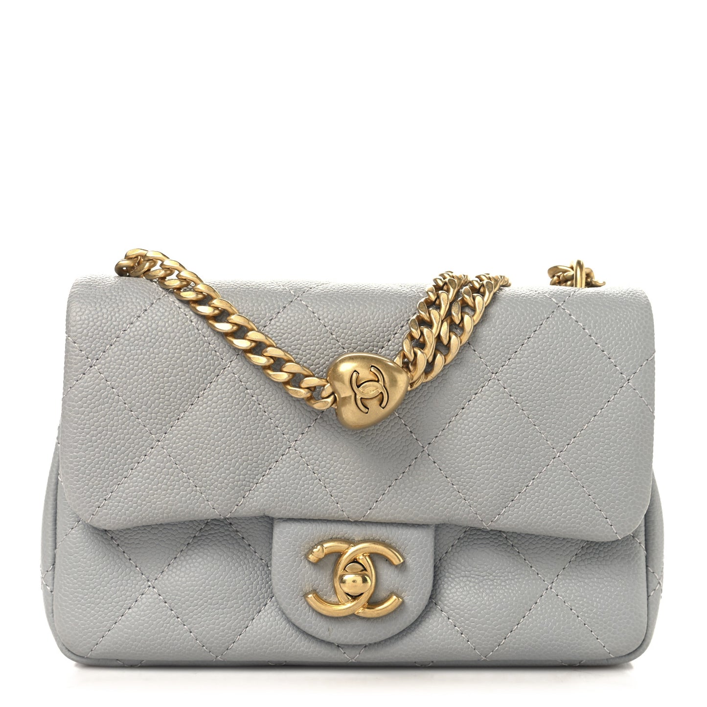 Caviar Quilted Mini Sweetheart Rectangular Flap Light Grey