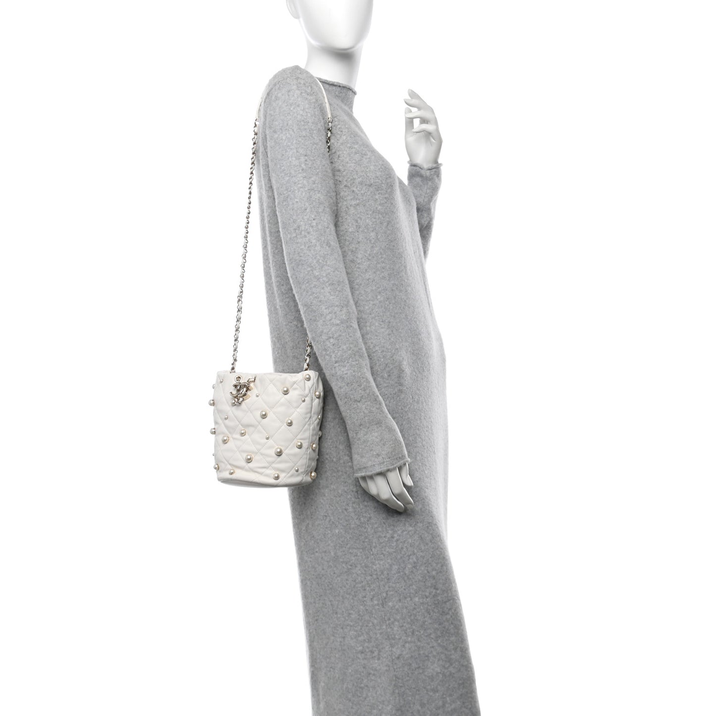Lambskin Quilted Pearl About Pearls Drawstring Bag White