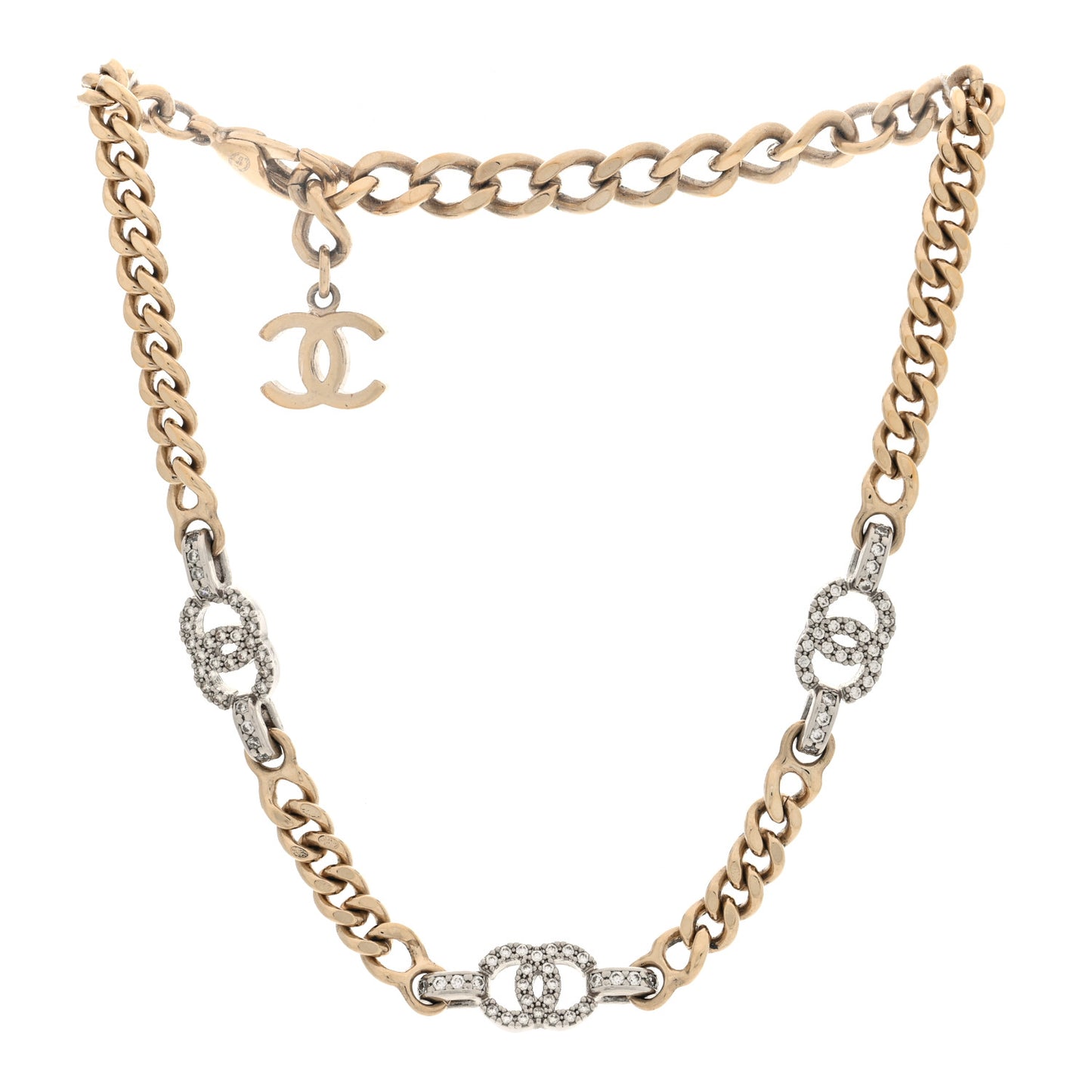 Crystal CC Chain Links Choker Necklace Gold