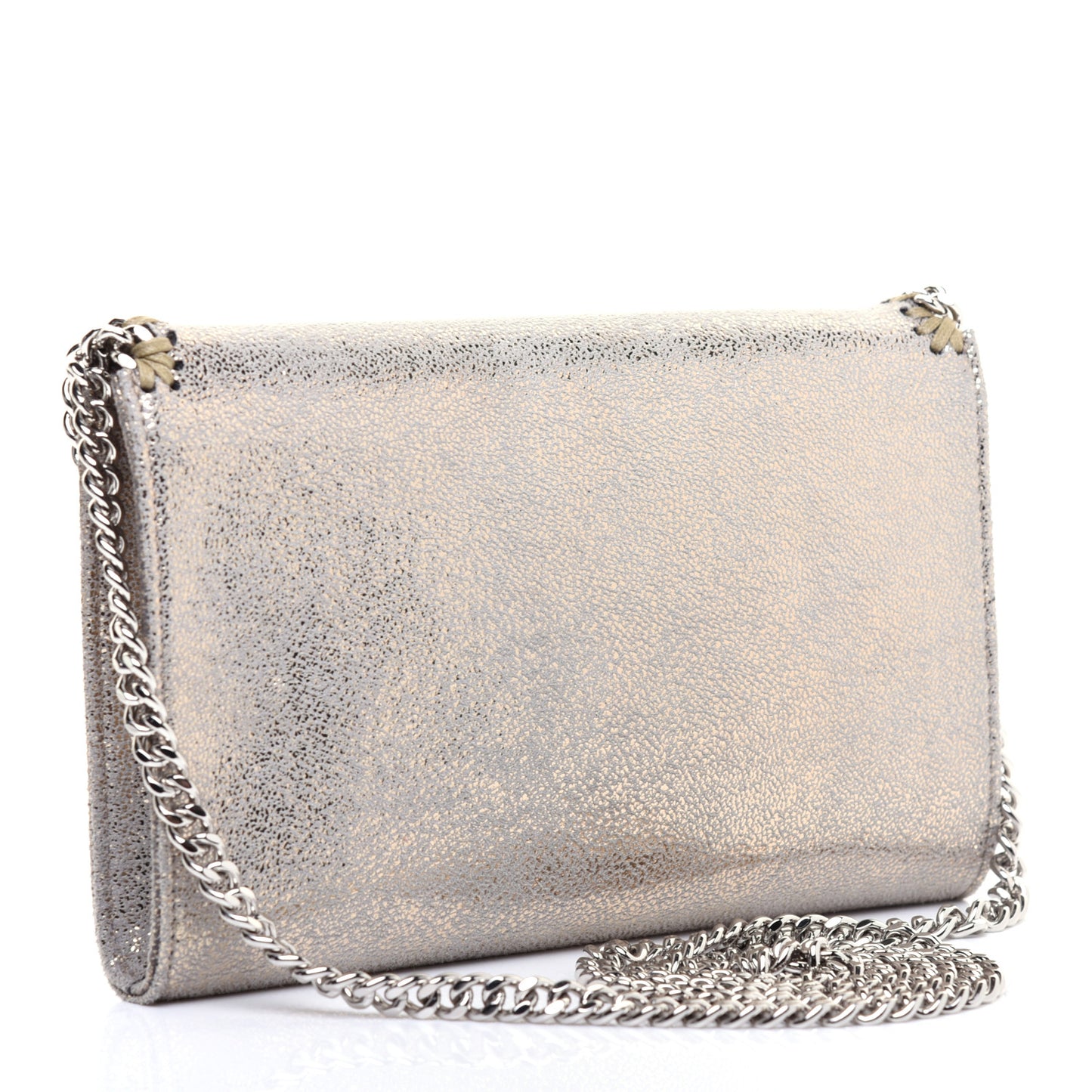 Metallic Shaggy Deer Falabella Wallet on Chain Silver