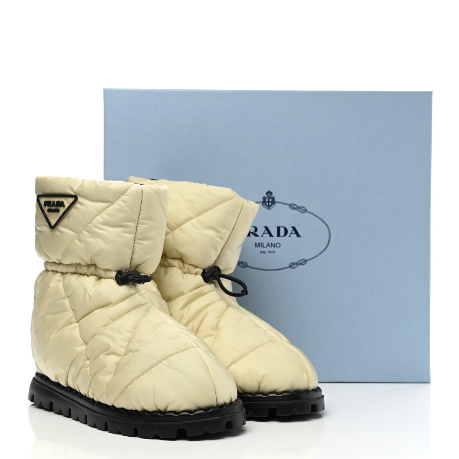 Prada Re-Nylon Piuma Triangle Logo Padded Drawcord 20mm Snow Boots 36 Avorio 10 of 10