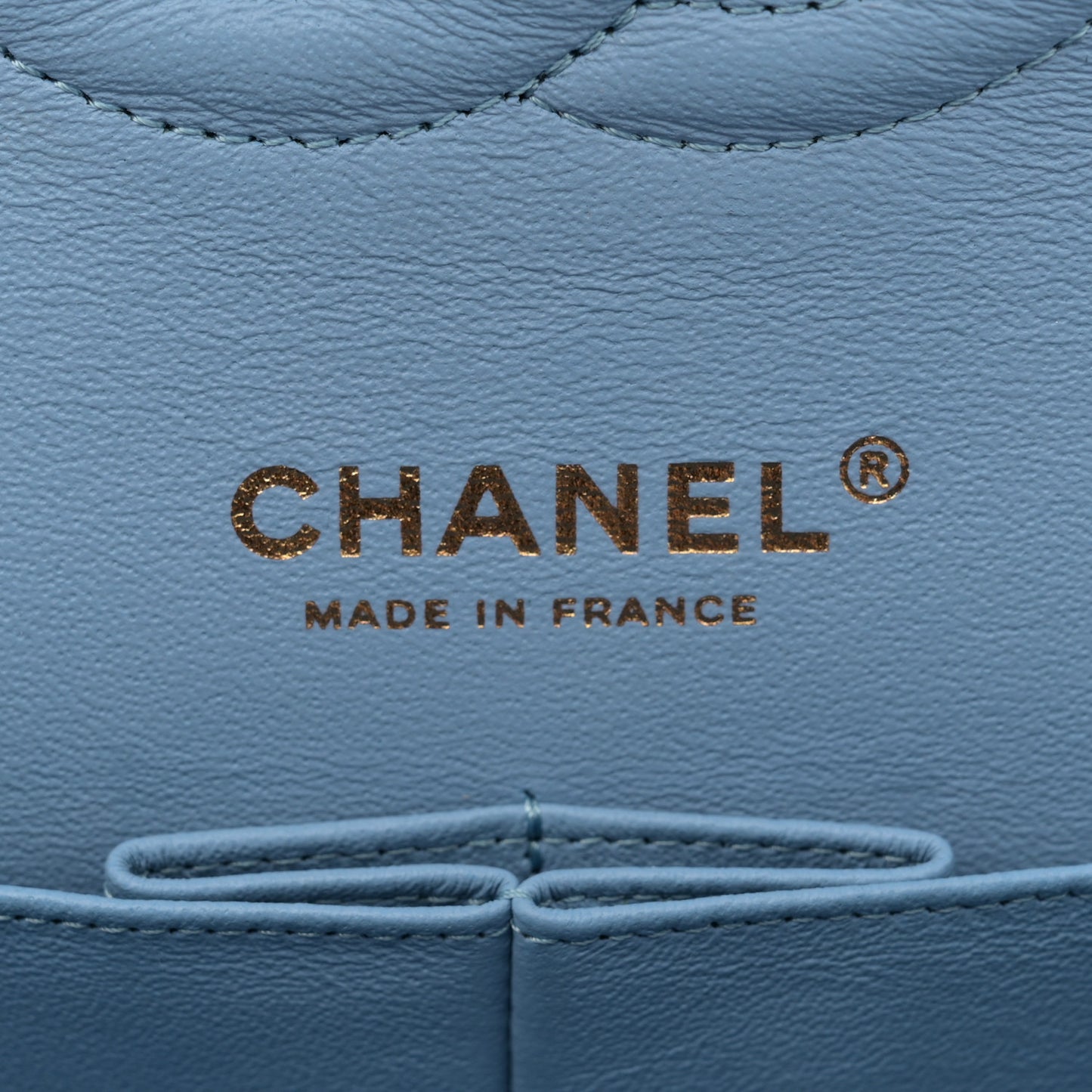 Lambskin Quilted Medium Double Flap Light Blue