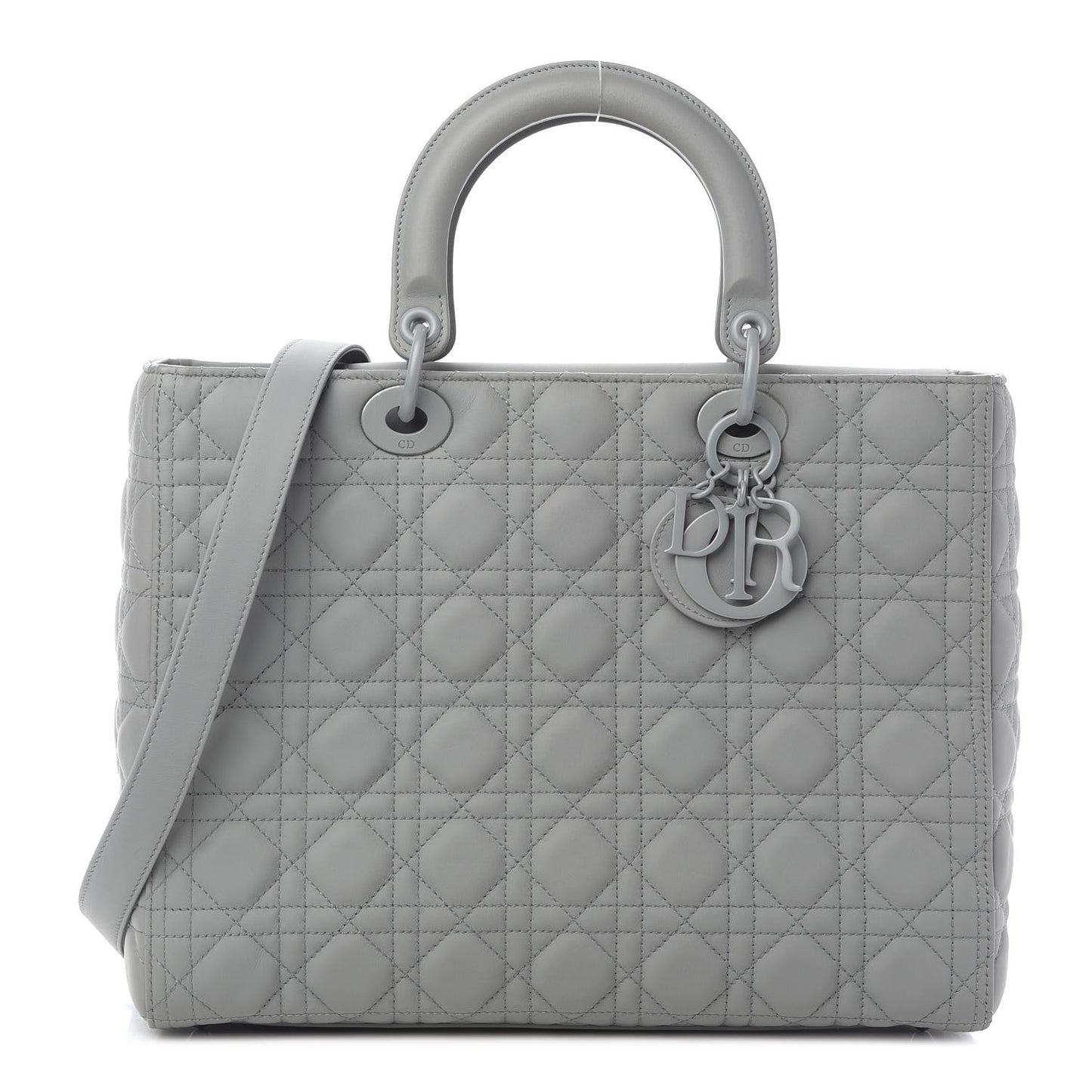 Ultra Matte Calfskin Cannage Large Lady Dior Grey Stone