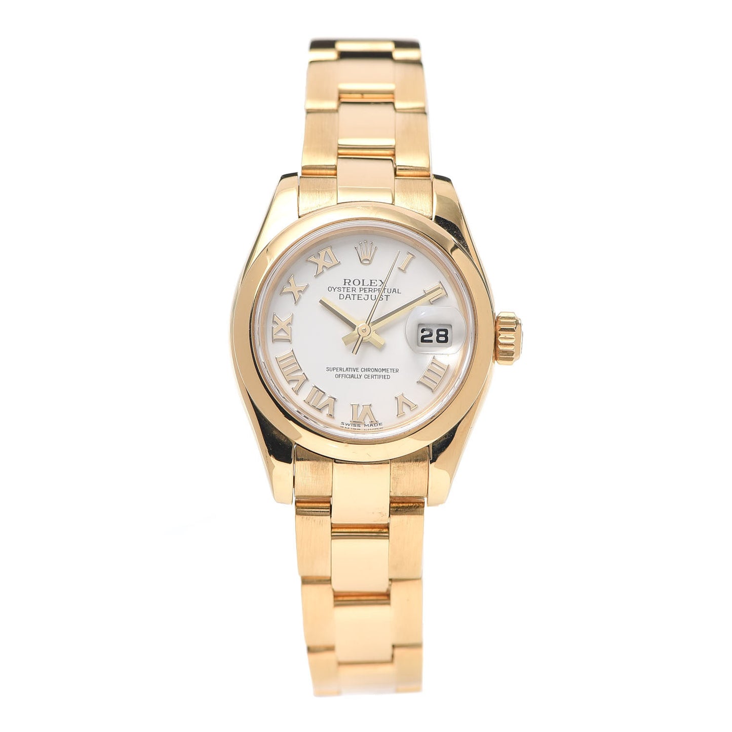18K Yellow Gold 28mm Oyster Perpetual Datejust Watch White Roman 179168