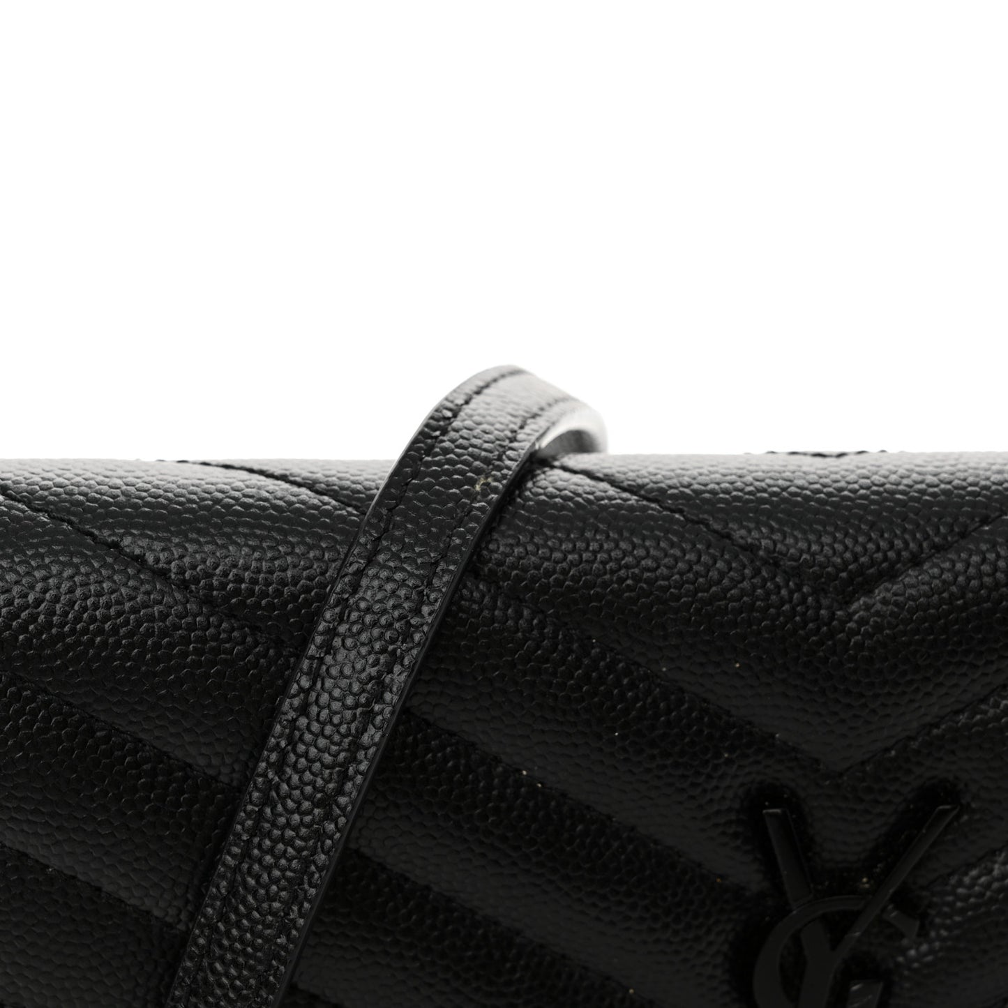 Grain De Poudre Matelasse Chevron Monogram Monochrome Envelope Chain Wallet Black