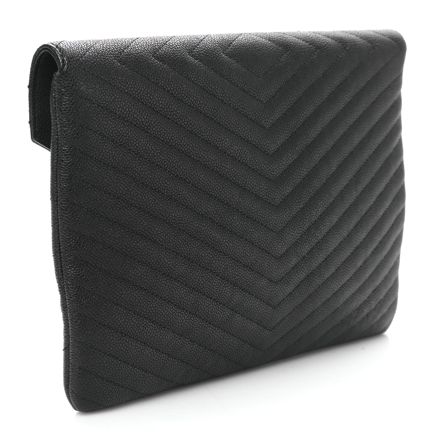 Calfskin Chevron Quilted Small Envelope Clutch Black