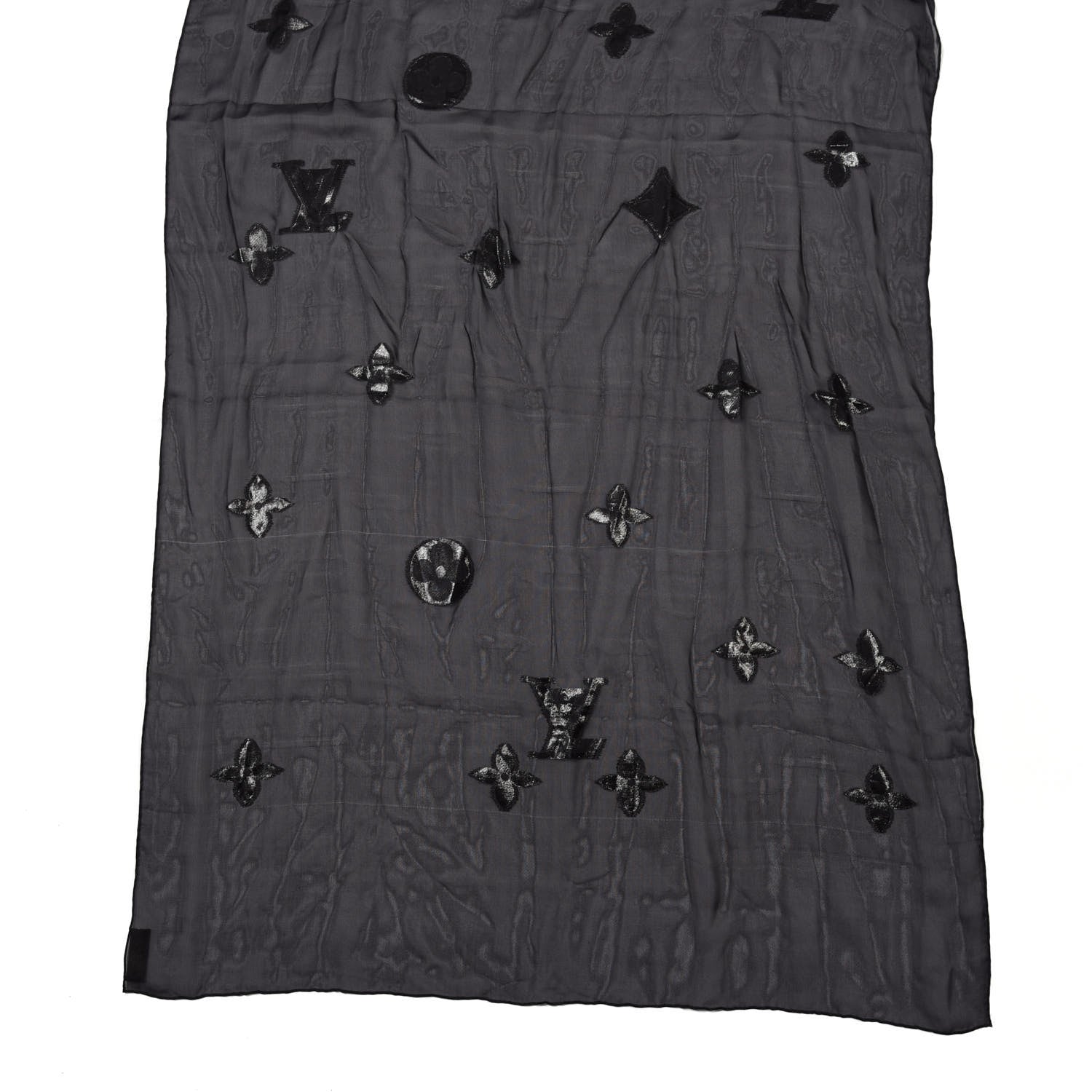Louis Vuitton Silk Crepe Monogram Scarf Black 3 of 5