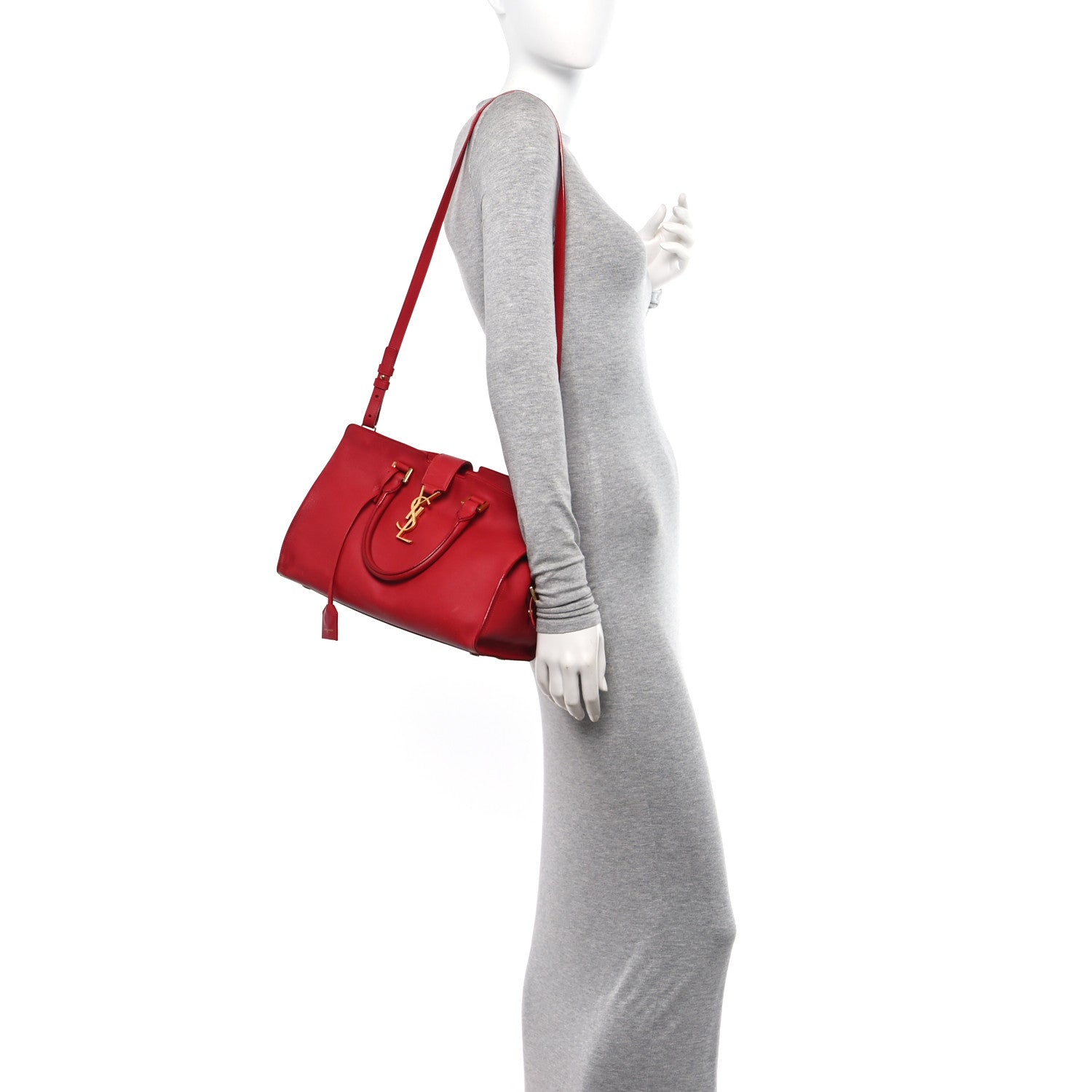 Saint Laurent Calfskin Small Monogram Cabas Lipstick Red 2 of 25