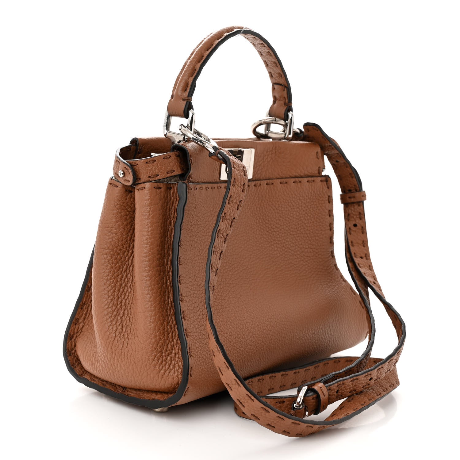 Fendi Cuoio Romano Selleria Bi-Color Mini Peekaboo Iconic Satchel Mou Milk 2 of 12