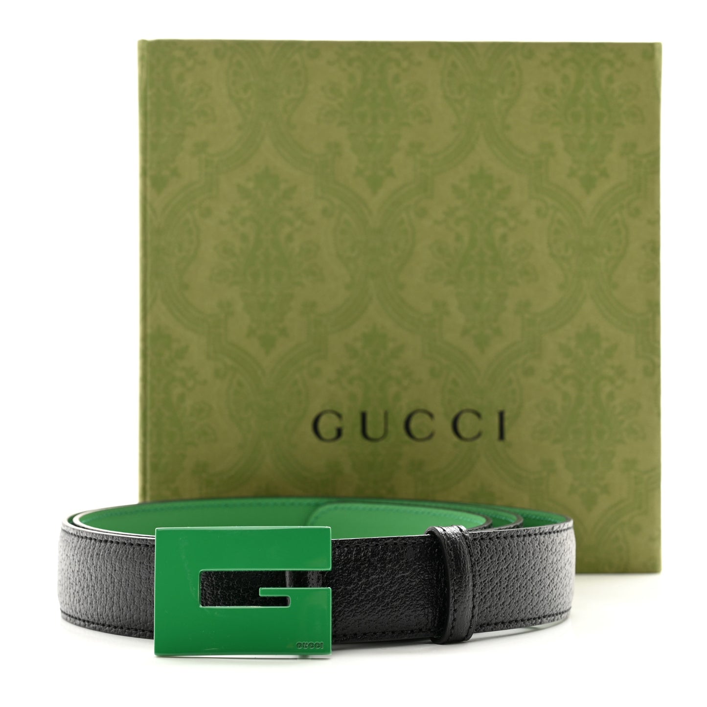 Textured Dollar Calfskin Square G 30mm Belt 105 42 Black Green