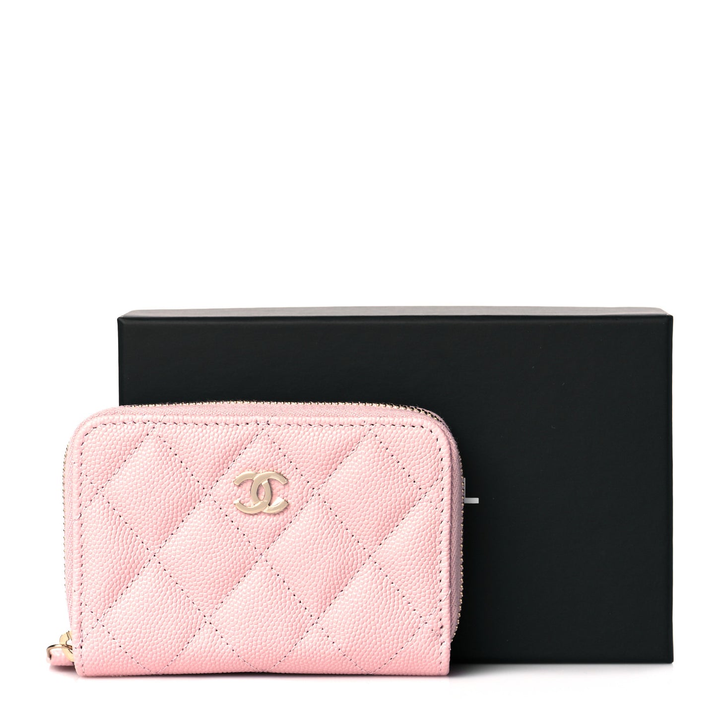 Caviar Quilted Zip Coin Purse Light Pink