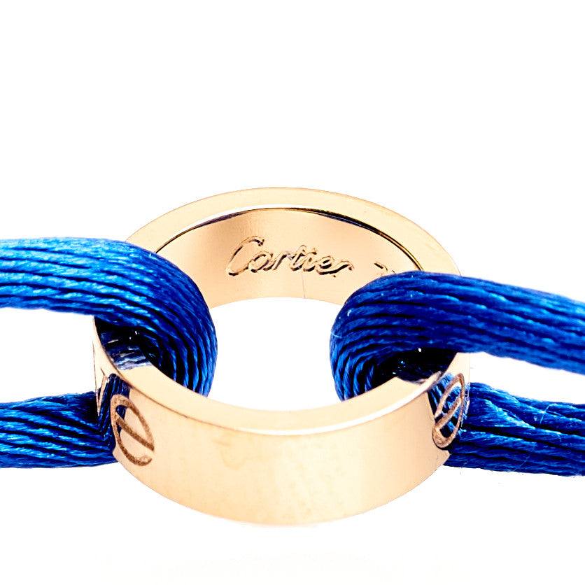 Cartier 18K Pink Gold Charity LOVE Adjustable Cord Bracelet Blue 5 of 6