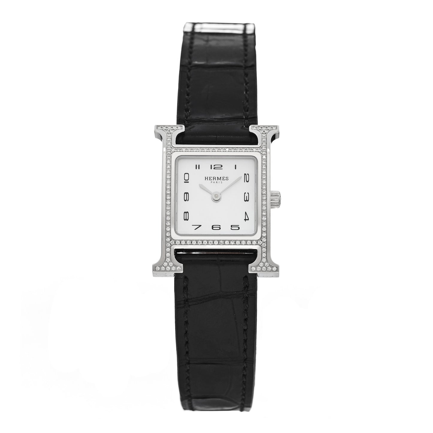 Stainless Steel Alligator Diamond Bezel Mother of Pearl 21mm Heure H Hour Quartz Watch Noir