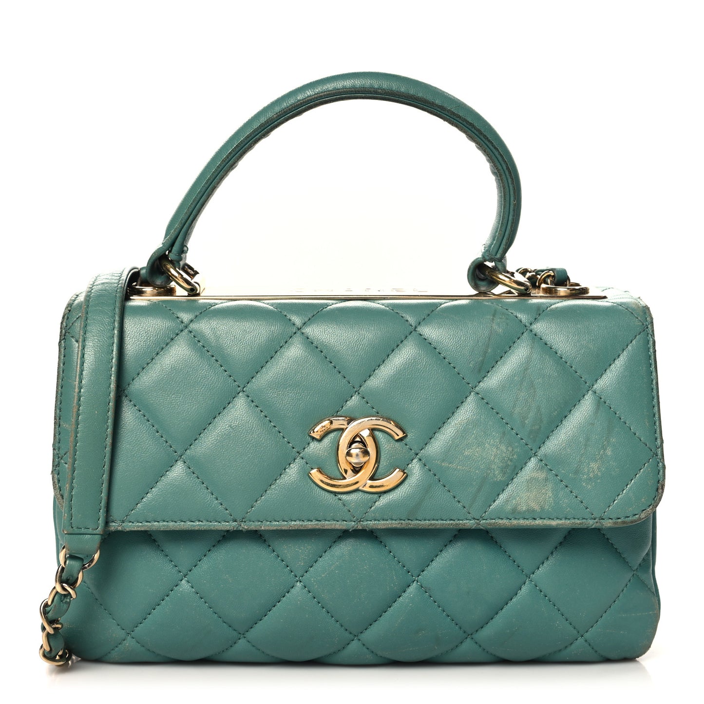 Lambskin Quilted Small Trendy CC Flap Dual Handle Bag Green