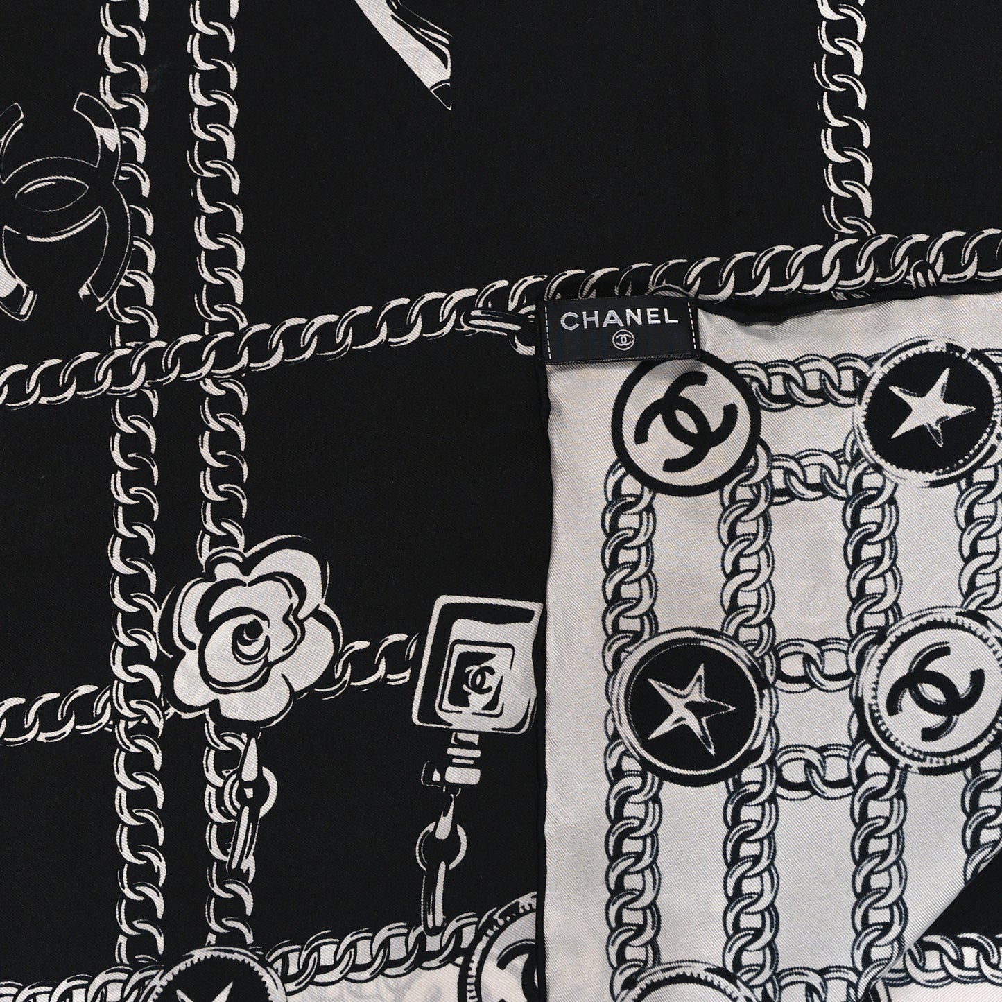 Silk CC Square Scarf Black White
