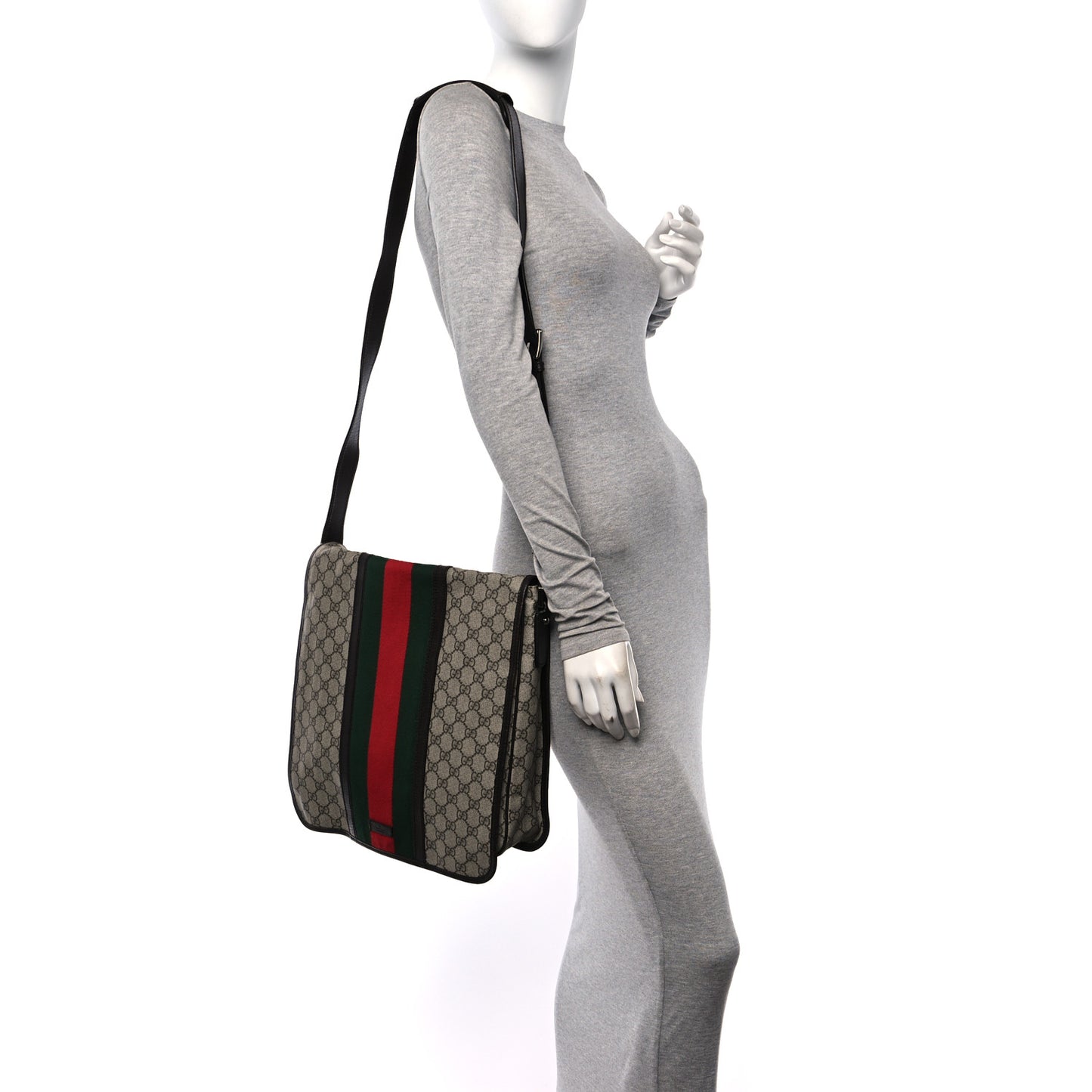 GG Plus Monogram Web Large Flap Messenger Bag Beige Dark Brown