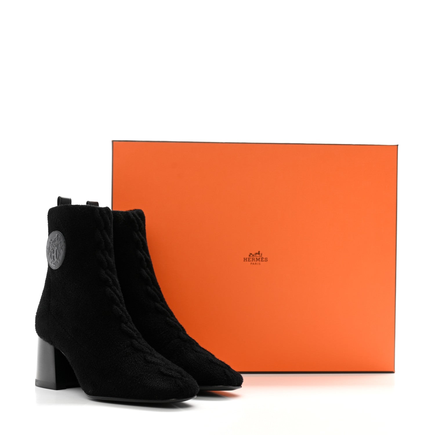 Hermes Knit Calfskin Jenna 60 Ankle Boots 36 Black 8 of 8