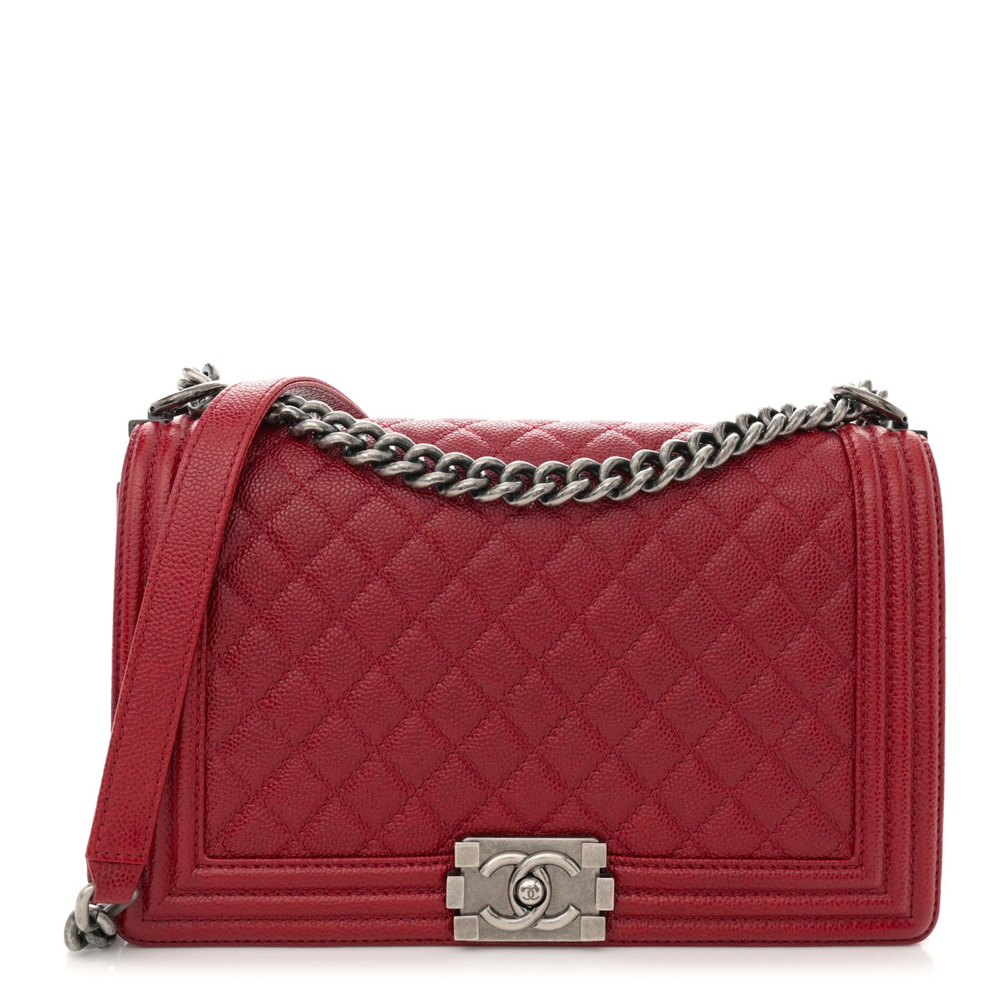 Caviar Quilted New Medium Boy Flap Dark Red