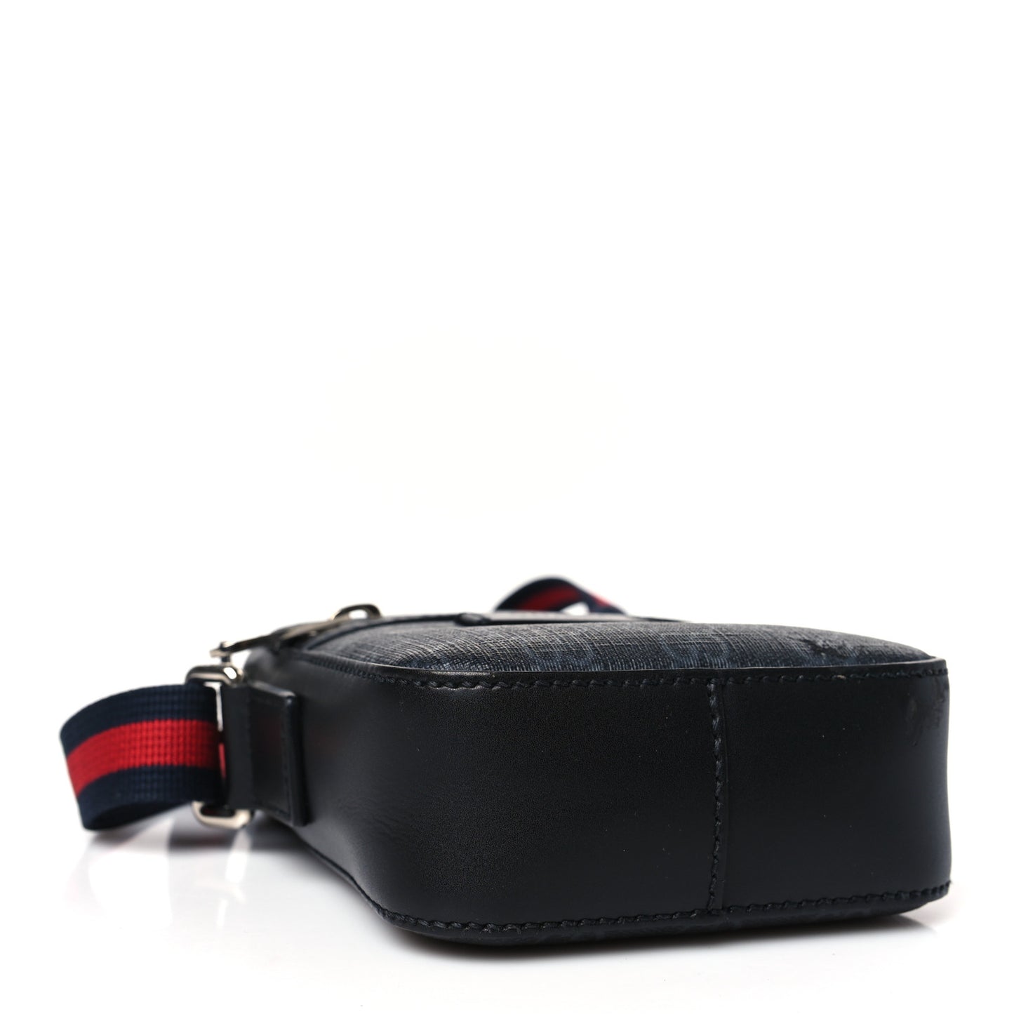 GG Supreme Monogram Appia Calfskin Web Small Camera Messenger Bag Black Grey Black Grey