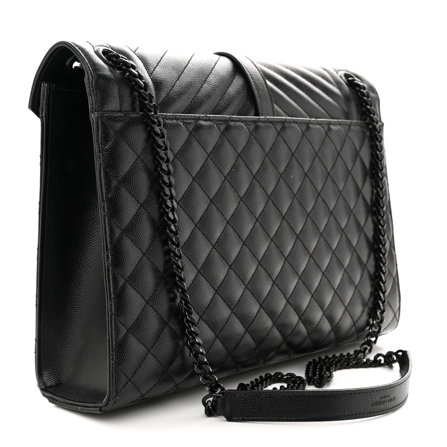 Grain De Poudre Textured Mixed Matelasse Large Triquilt Monogram Monochrome Satchel Black