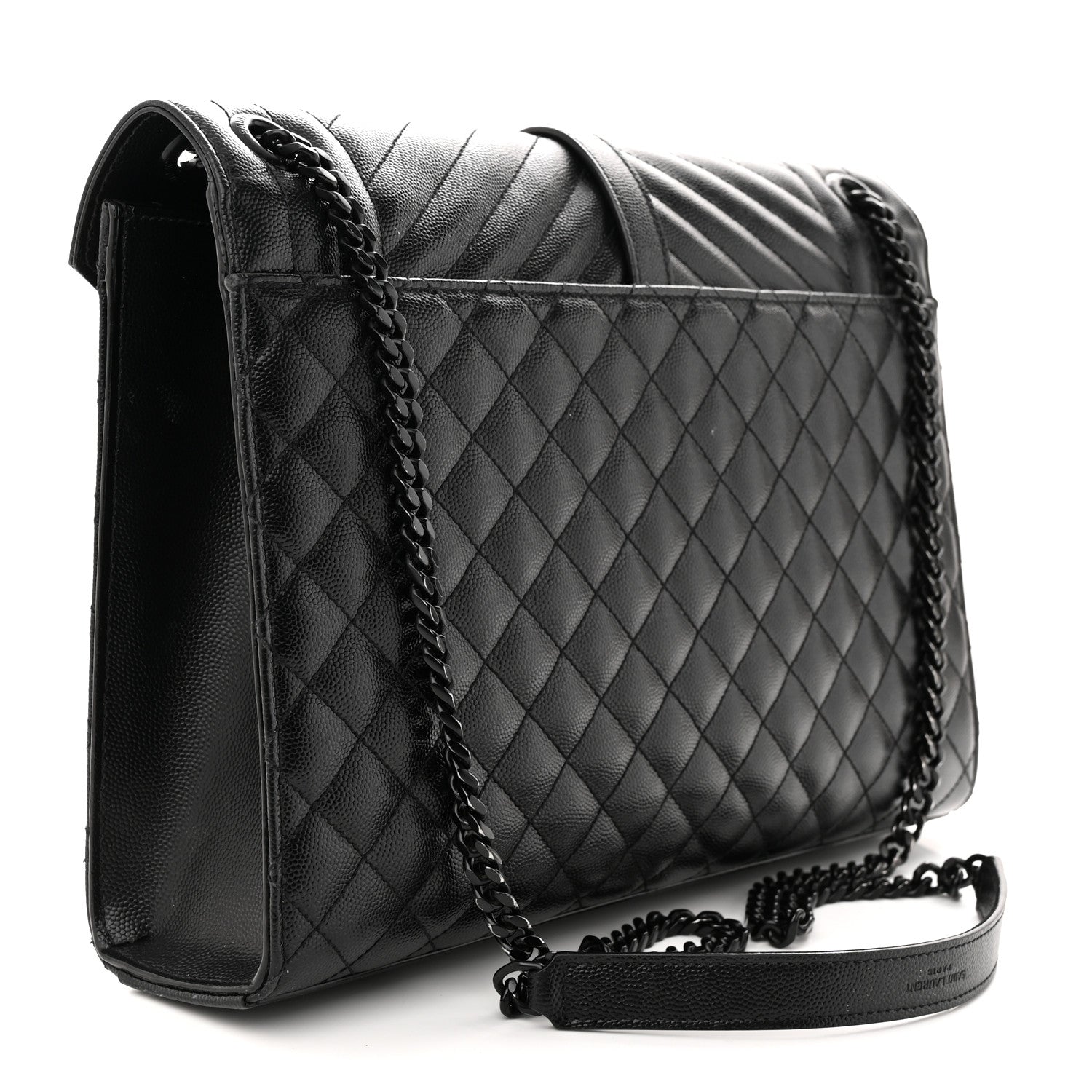 Saint Laurent Grain De Poudre Textured Mixed Matelasse Large Triquilt Monogram Monochrome Satchel Black 3 of 13