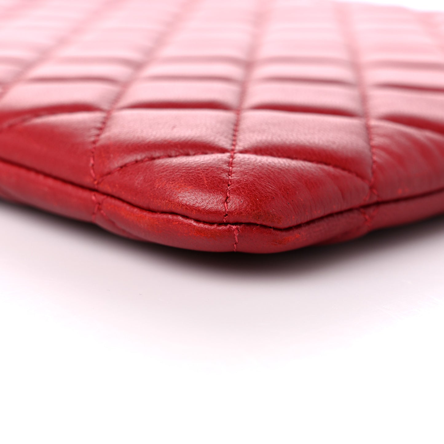Lambskin Quilted Large Cosmetic Case Red