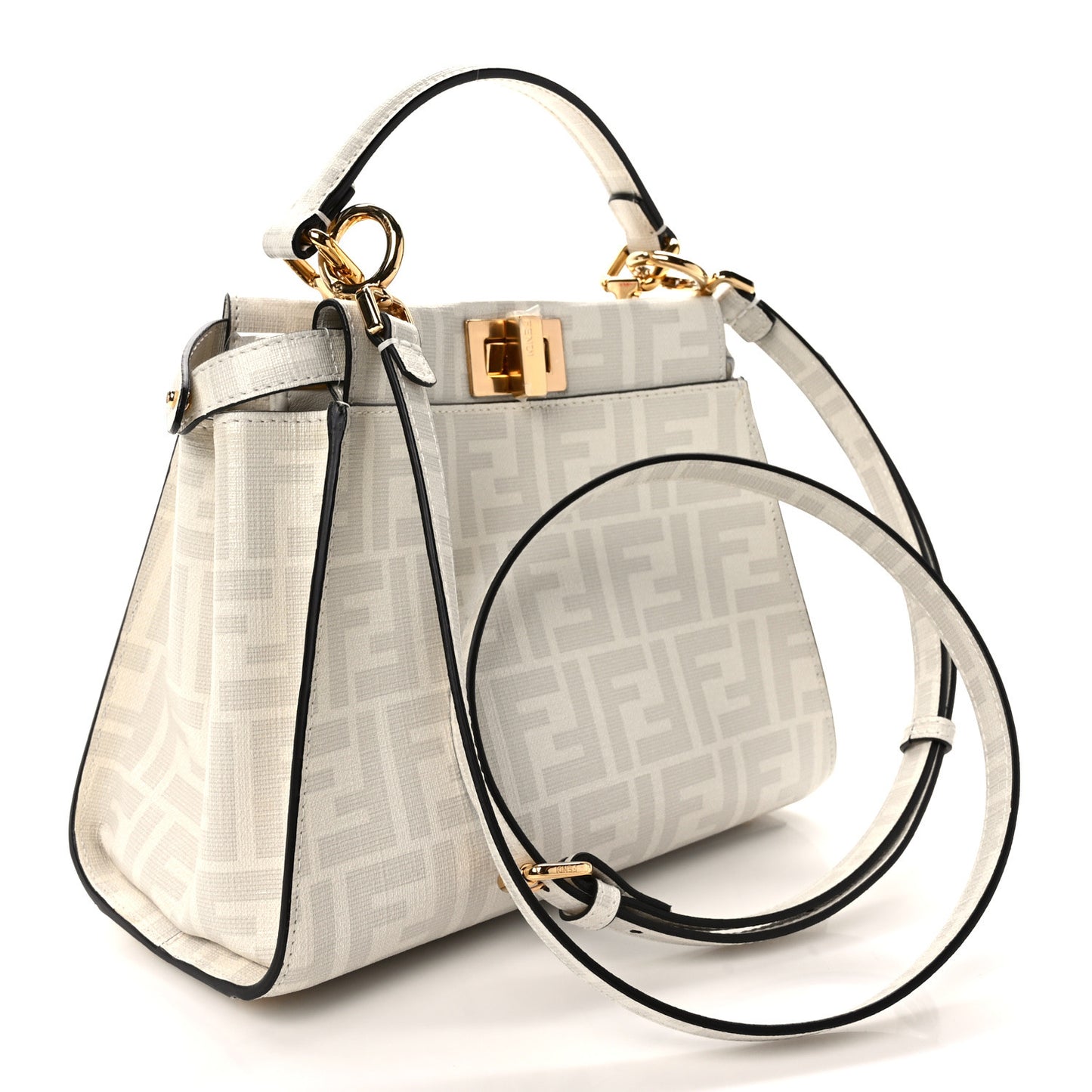 Glazed Fabric Nappa FF Disco Girls Inlay Mini Peekaboo Iconic Satchel Bianco Perla Multicolor