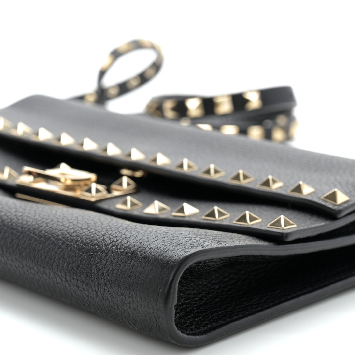 Grainy Calfskin Rockstud Double Flap Crossbody Bag Black